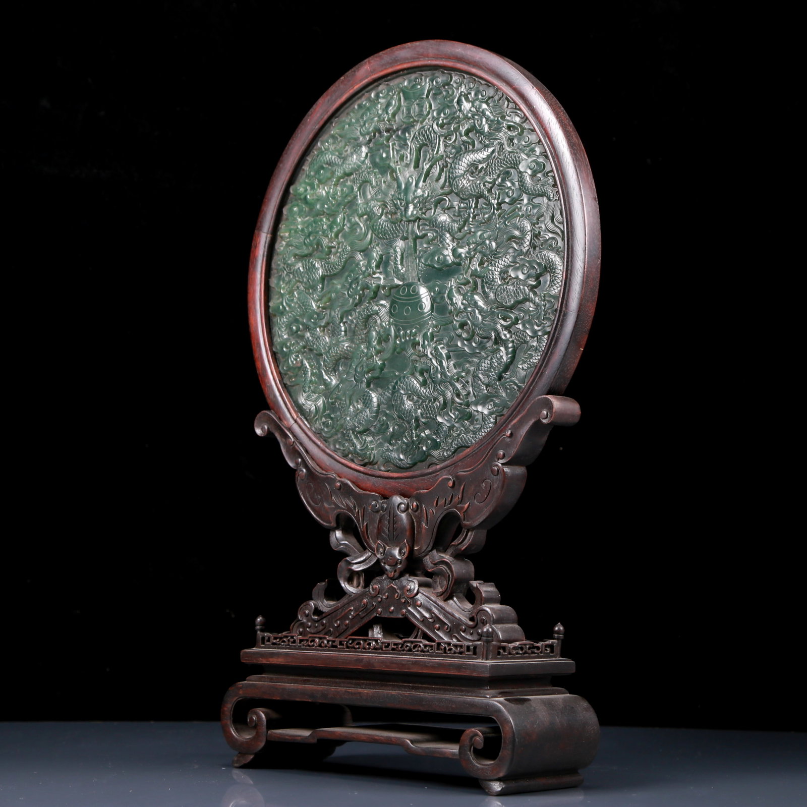 A Perfect Jasper Dragon Pattern Table Screen - 6