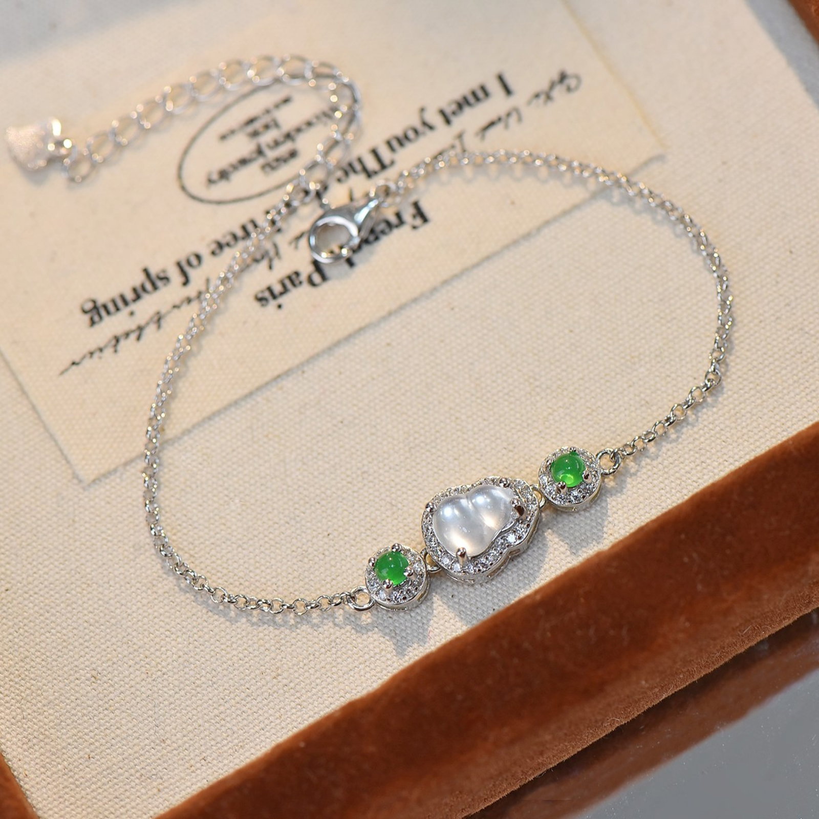 A Set of Fine Sterling Silver Inlaid Jadeite Gourd Jewelrys,Inlaid Diamond With Jasper - 4