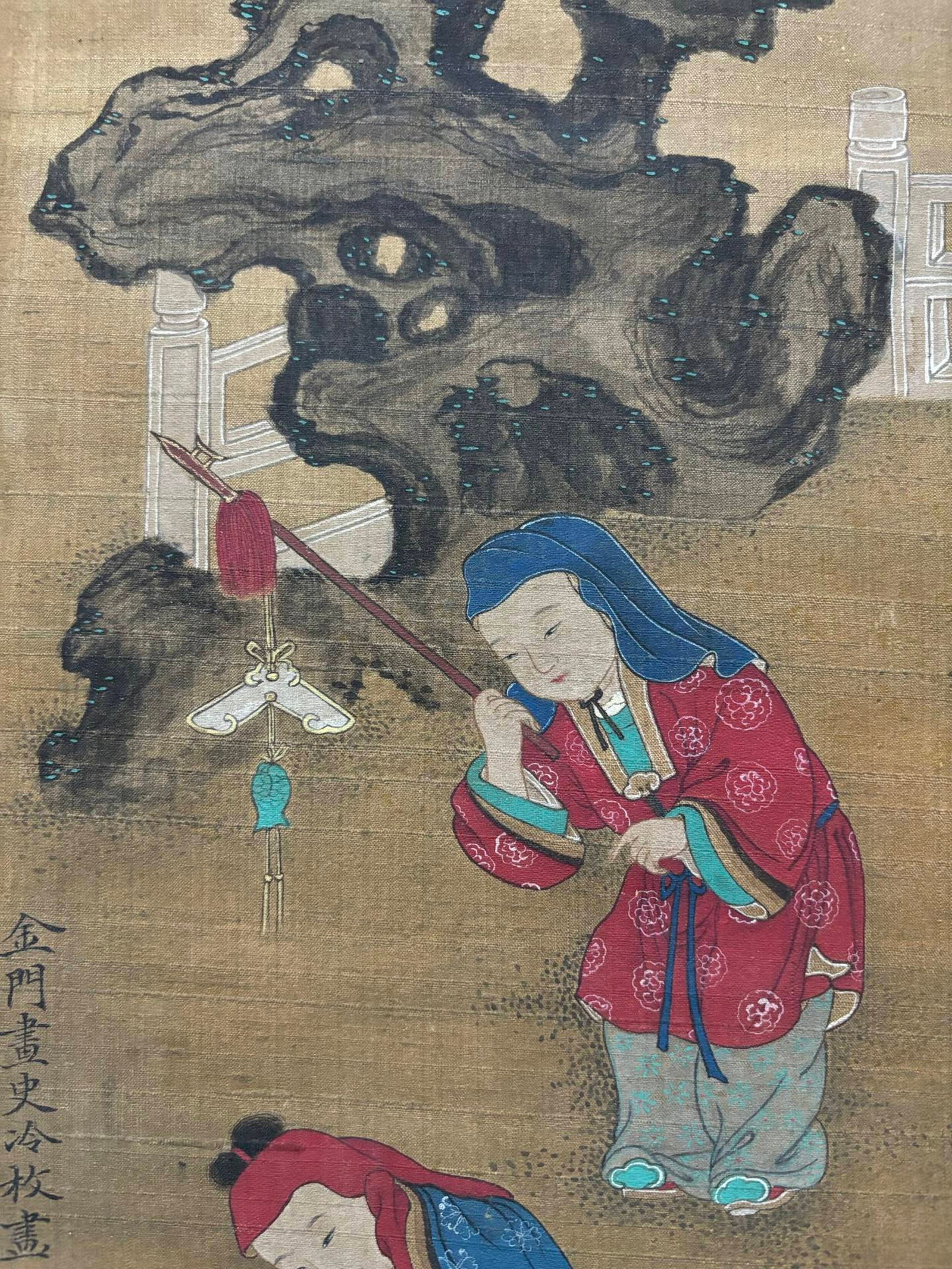A Chinese Vertical Scroll Ink Painting of Character and Story on Silk,Leng Mei - 5
