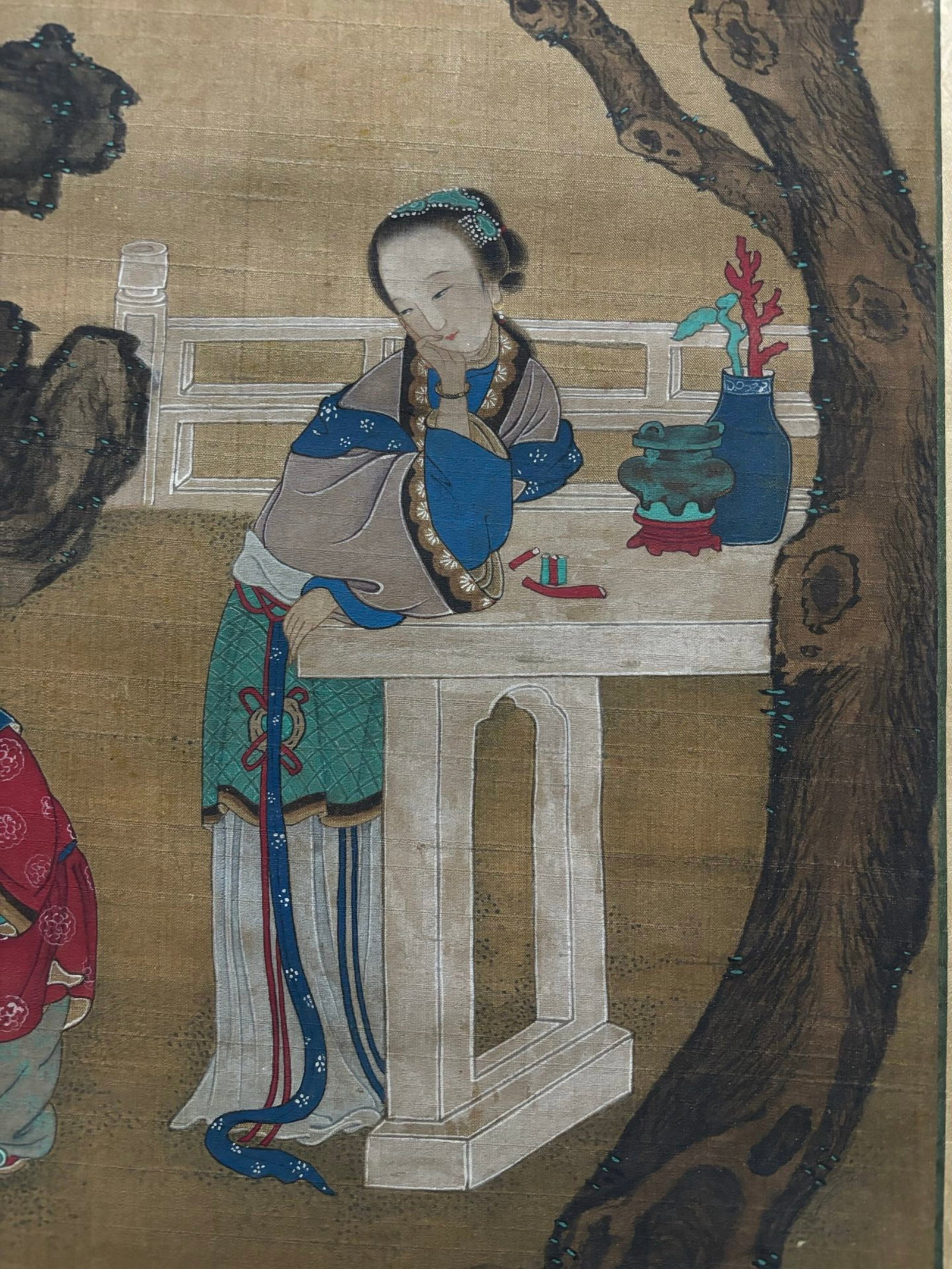 A Chinese Vertical Scroll Ink Painting of Character and Story on Silk,Leng Mei - 6
