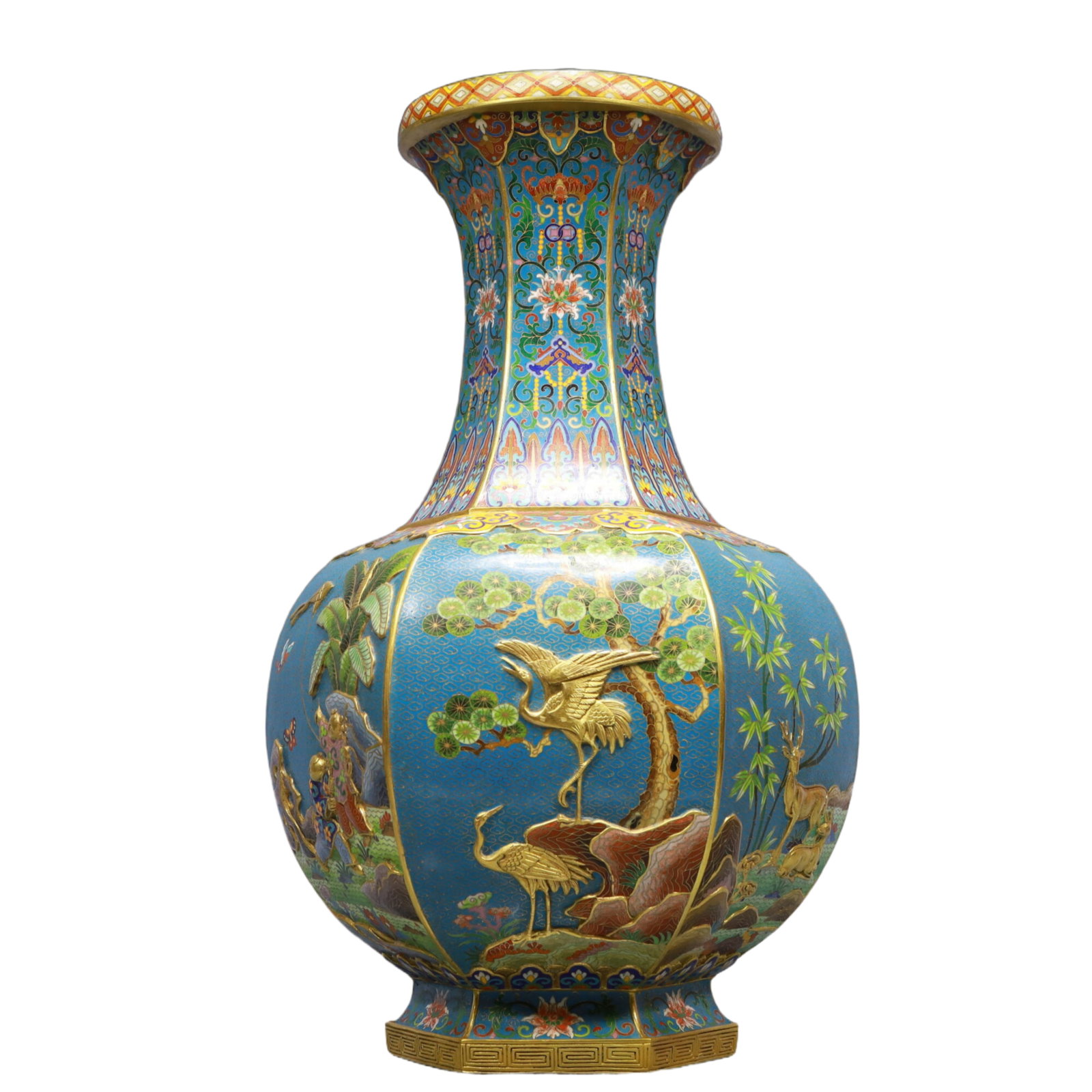 A Huge Cloisonne Figure,Deer and Crane Pattern Vase,: Estimated Value:40000-80000 A Huge Cloisonne Figure,Deer and Crane Pattern Vase,, Qing Dynasty, China, Qianlong Four-character Mark, Size:13inx22in, Weight:18650g
