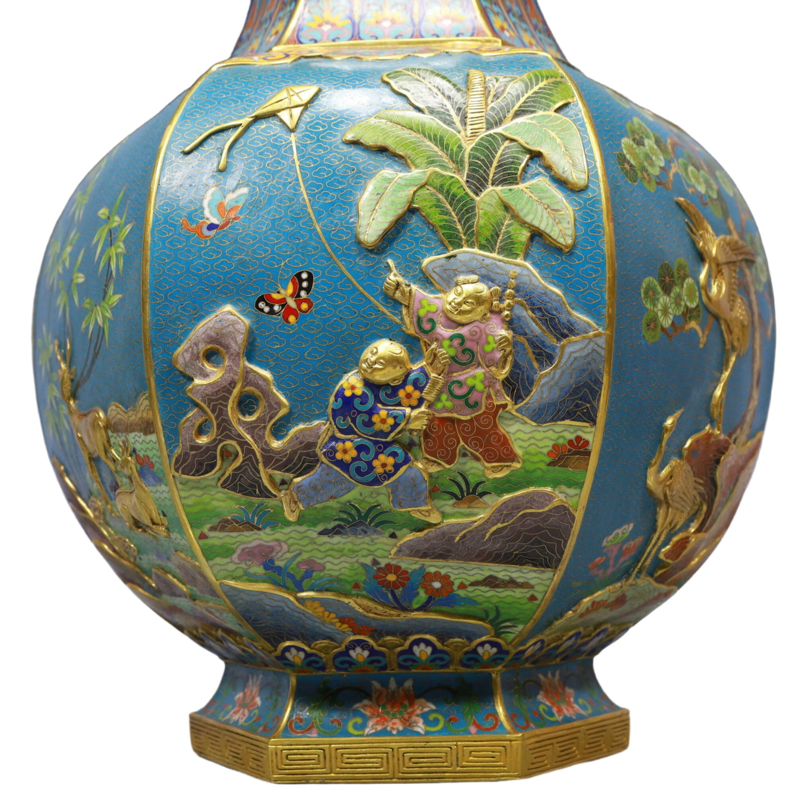 A Huge Cloisonne Figure,Deer and Crane Pattern Vase, - 5