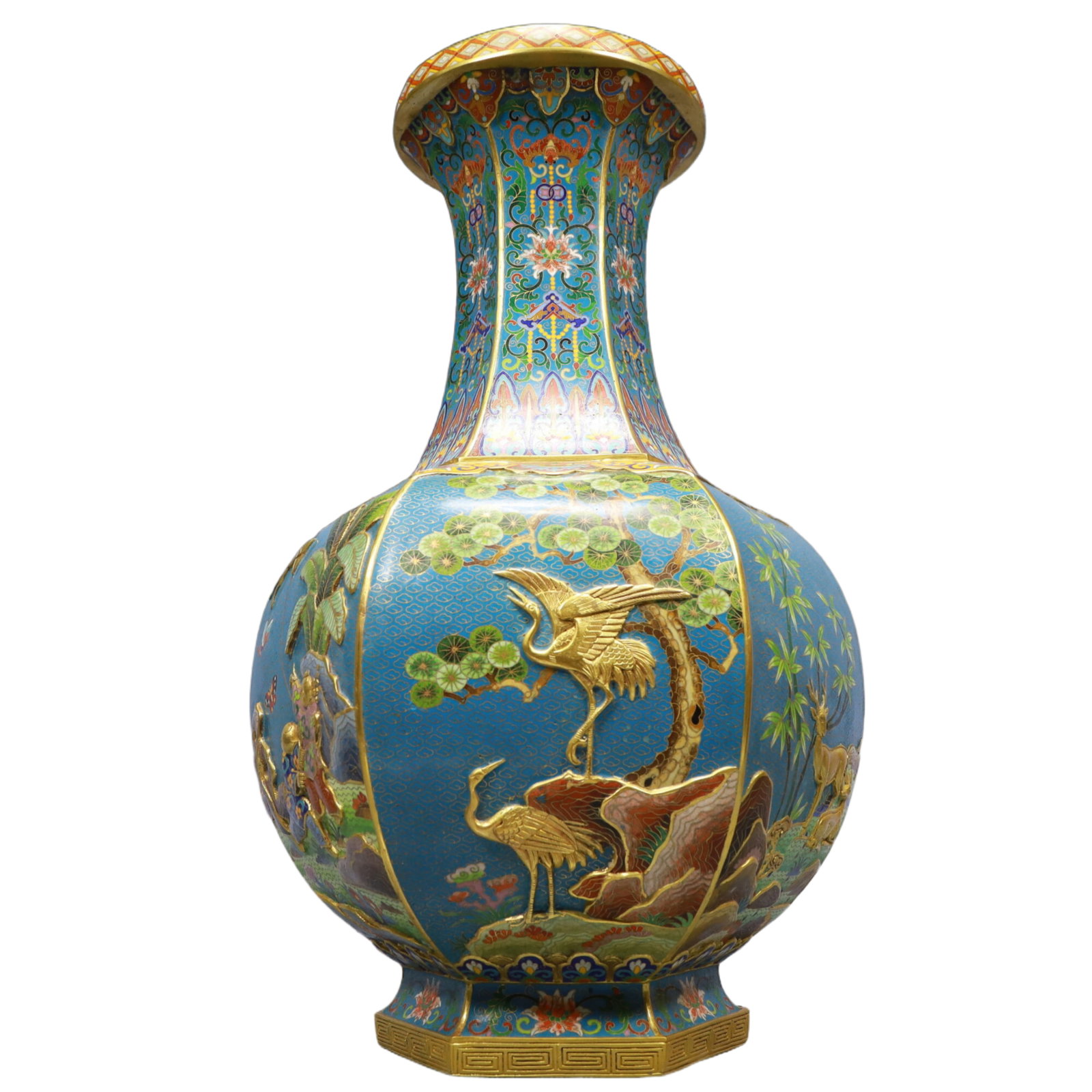 A Huge Cloisonne Figure,Deer and Crane Pattern Vase, - 6