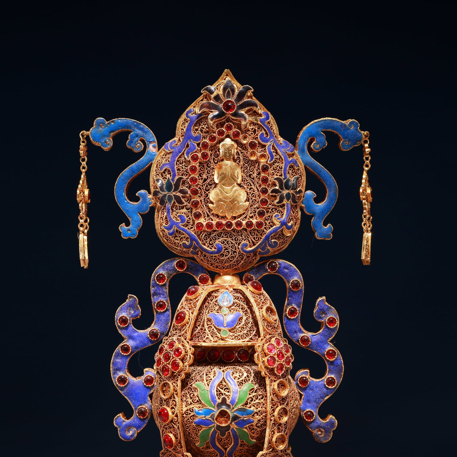 An Exquisite Filigree and Gilding Lotus Pattern Double-Ears and Tripod Ornament,Inlaid Gems - 2