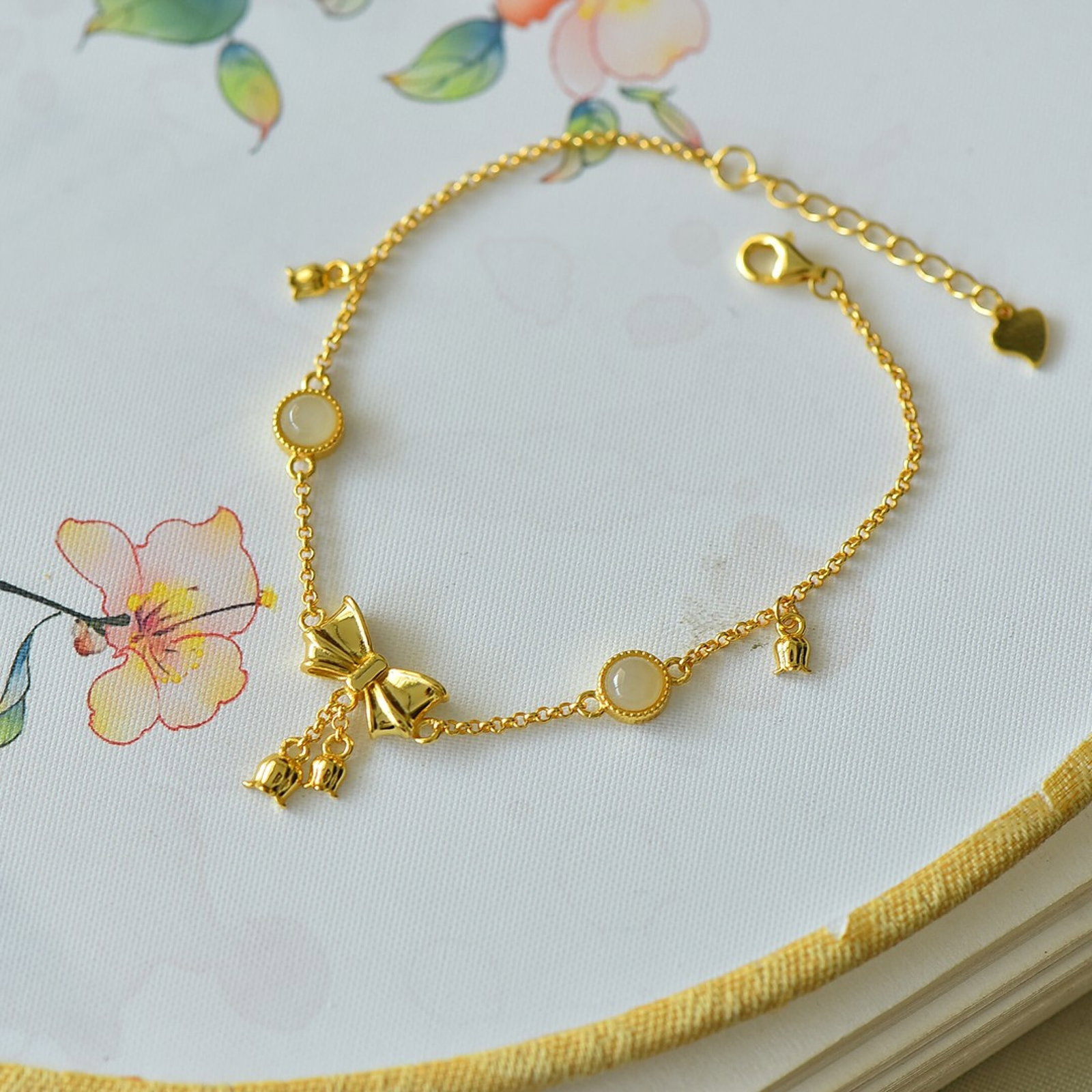 A Set of Fine Sterling Silver-Gold Plated Inlaid White Jade Jewelrys - 3