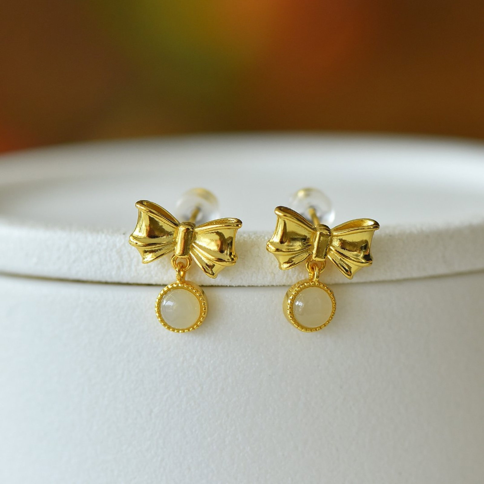 A Set of Fine Sterling Silver-Gold Plated Inlaid White Jade Jewelrys - 4