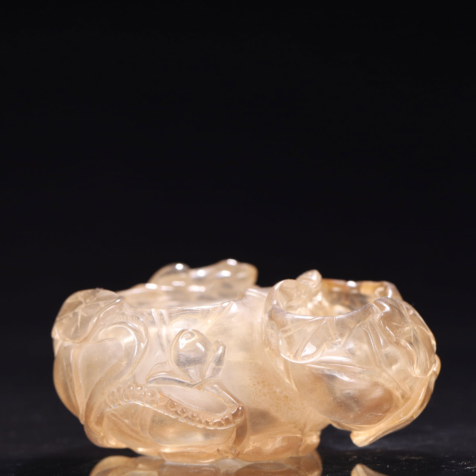 An Exquisite Crystal Lotus Leaf and Frog Pattern Brush Washer - 3