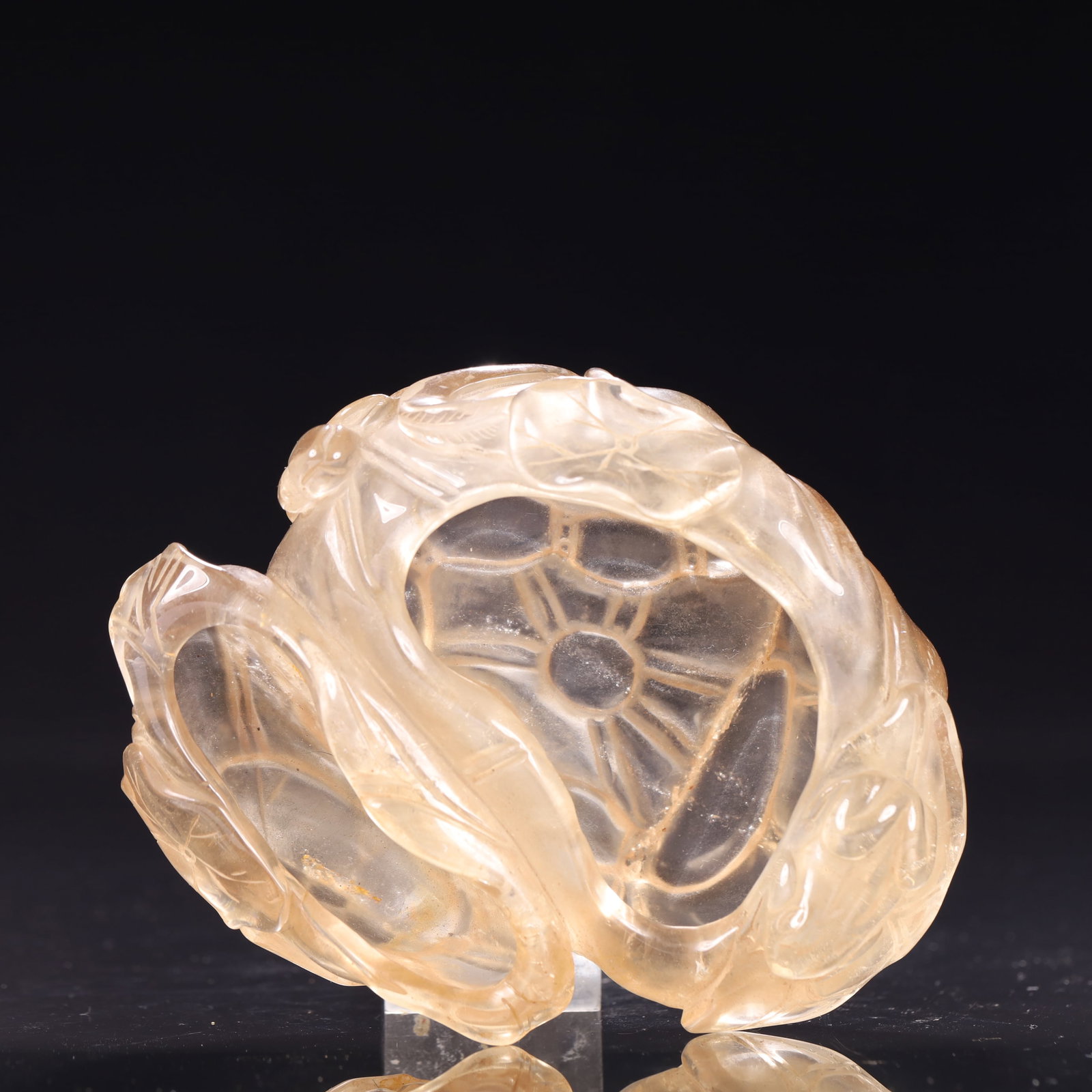 An Exquisite Crystal Lotus Leaf and Frog Pattern Brush Washer - 6