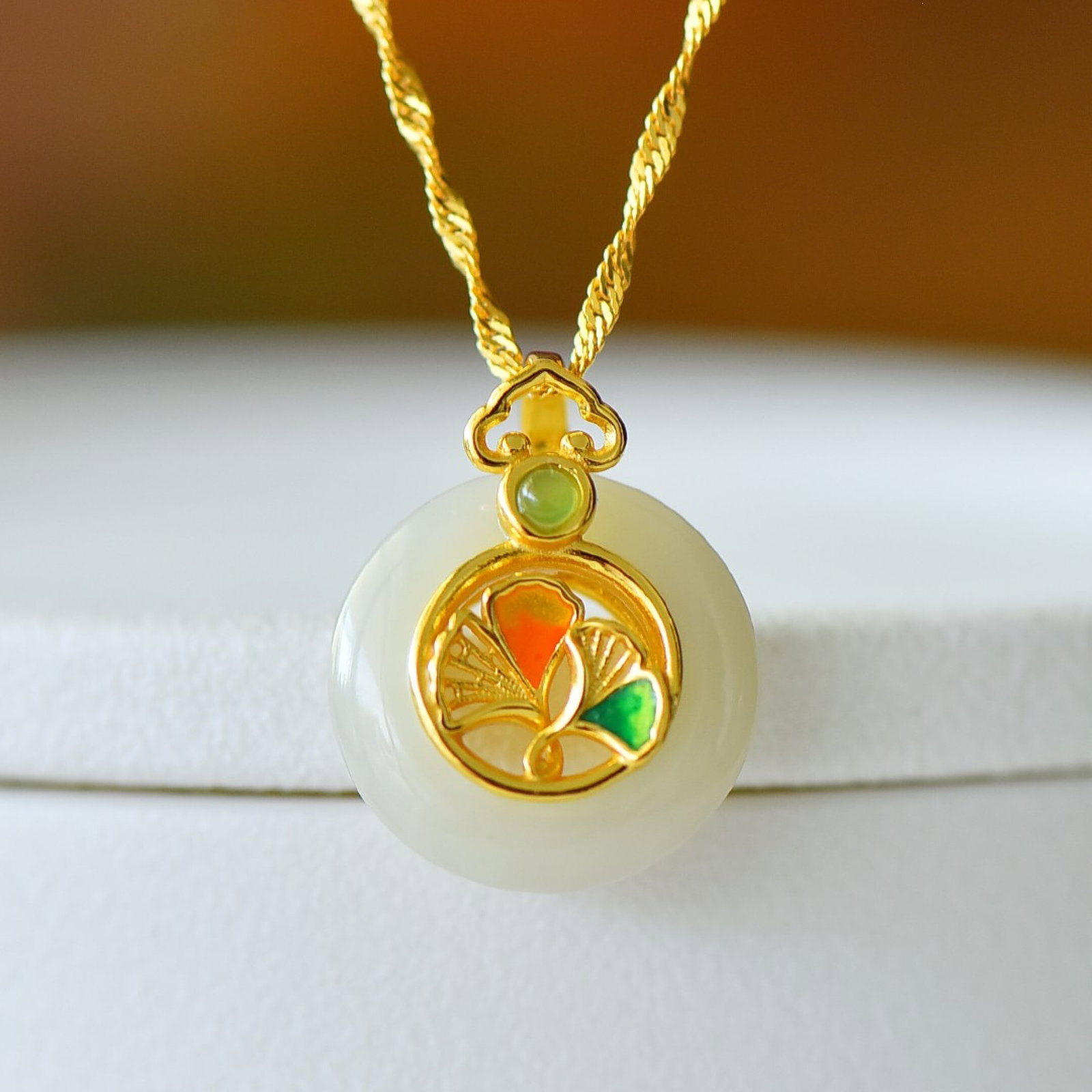 An Exquisite Sterling Silver-Gold Plated Inlaid White Jade Pendant - 2