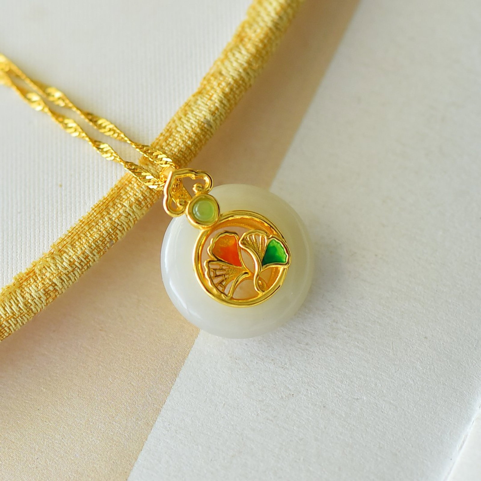 An Exquisite Sterling Silver-Gold Plated Inlaid White Jade Pendant - 3