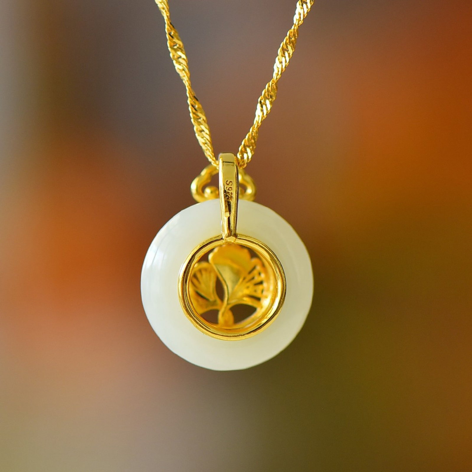 An Exquisite Sterling Silver-Gold Plated Inlaid White Jade Pendant - 5