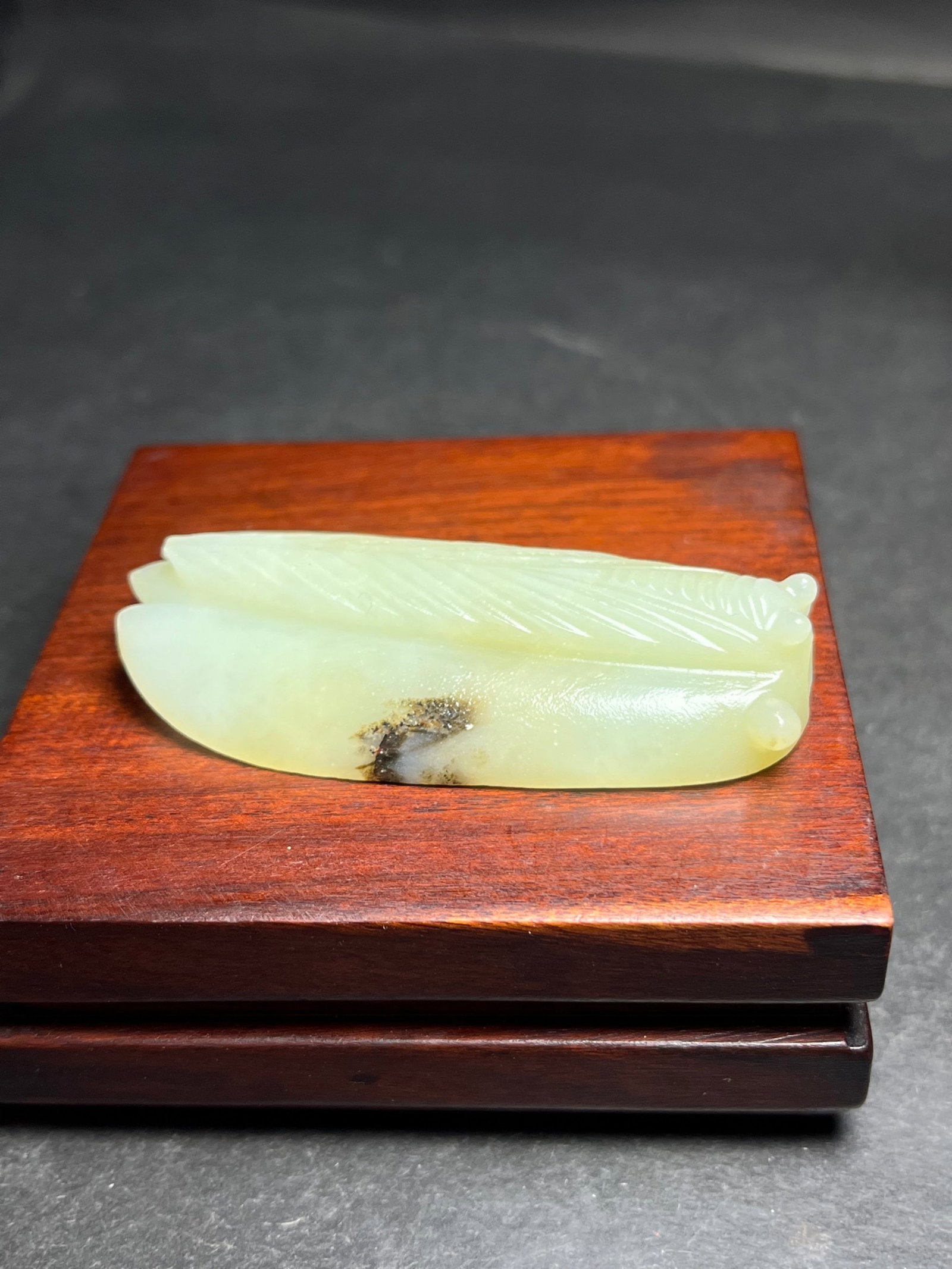 An Exquisite White Jade Cicada Pendant: Estimated Value:400-800 An Exquisite White Jade Cicada Pendant,Qing Dynasty,China,Size:62mmx14mmx32mm,Weight:38g 白玉蝉挂件,中国清代