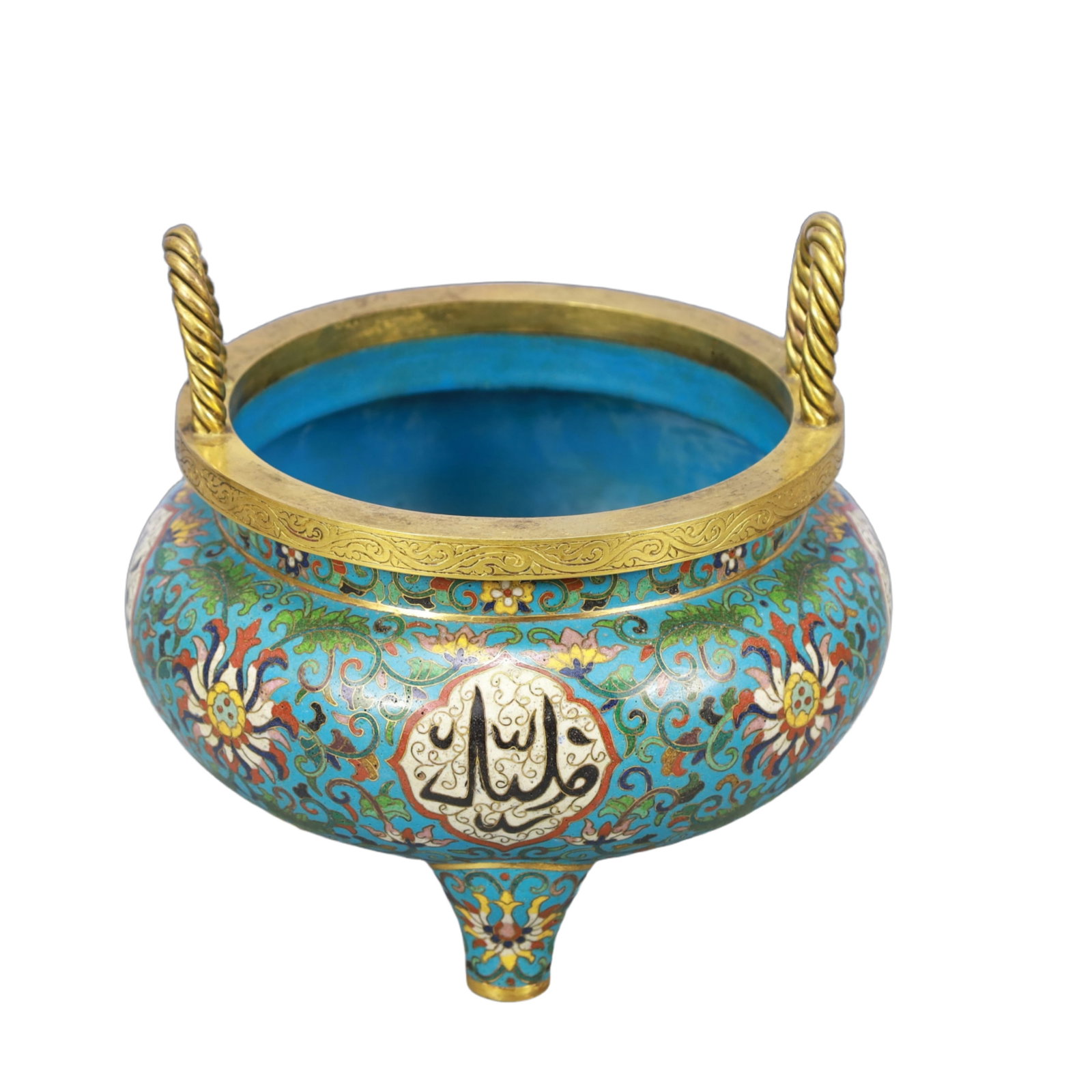 An Exquisite Cloisonne Lotus Pattern Double-Ears and Tripod Censer,With Scriptures - 2