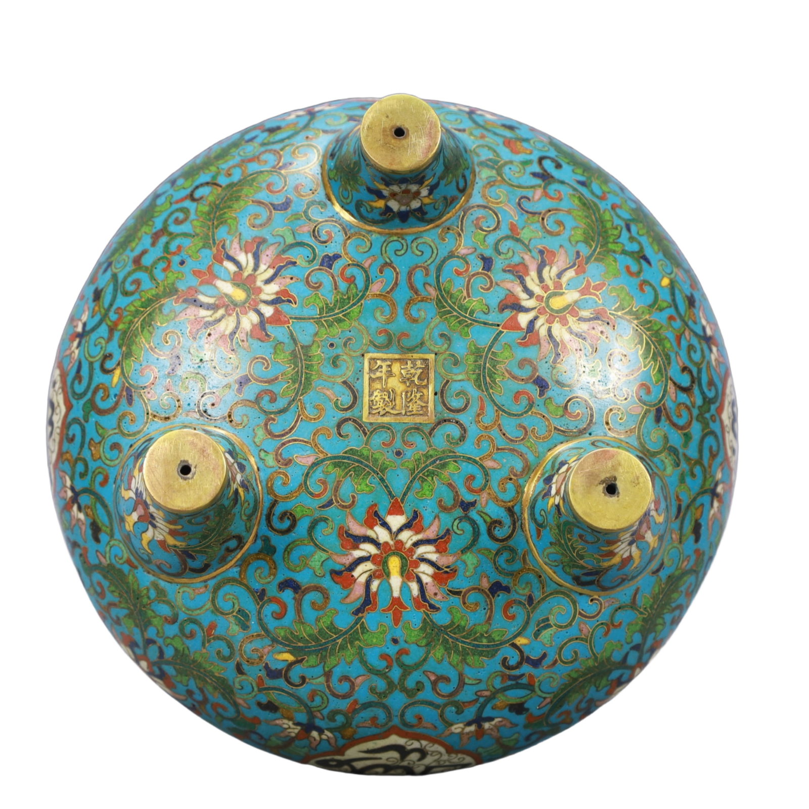 An Exquisite Cloisonne Lotus Pattern Double-Ears and Tripod Censer,With Scriptures - 9