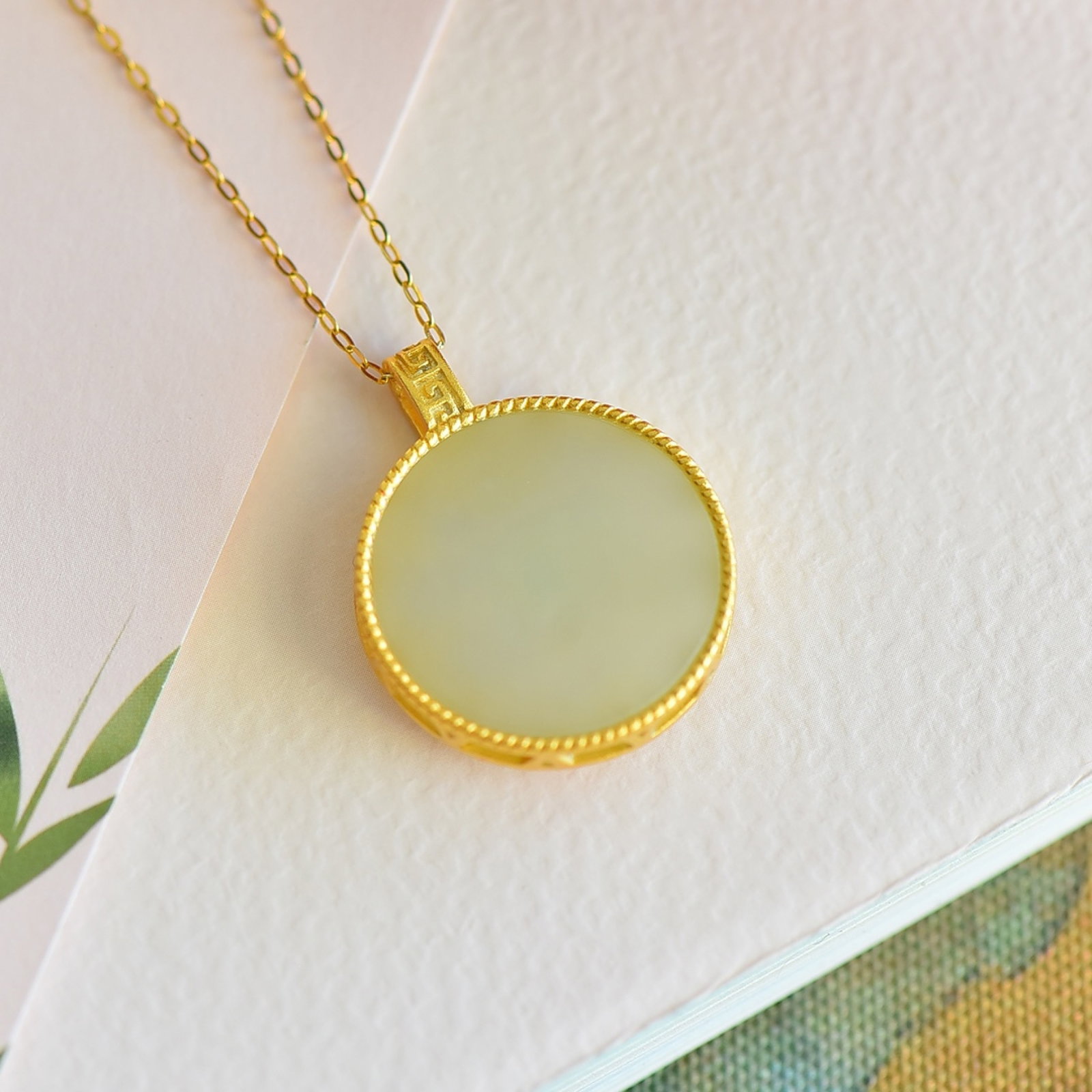 An Exquisite Sterling Silver-Gold Plated Inlaid White Jade Pendant - 2
