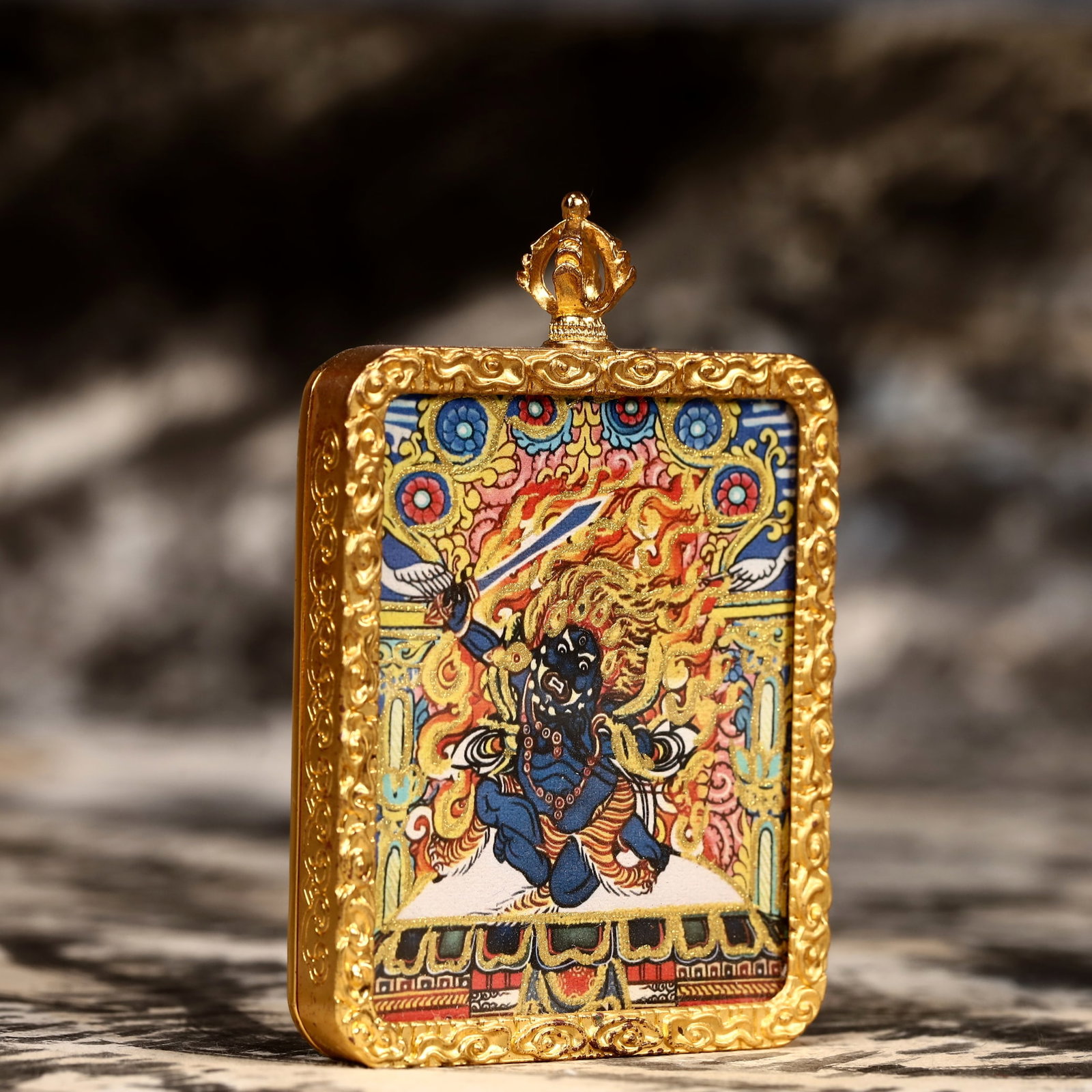 An Exquisite Painted Color Statue of Mammon Tangka - 3