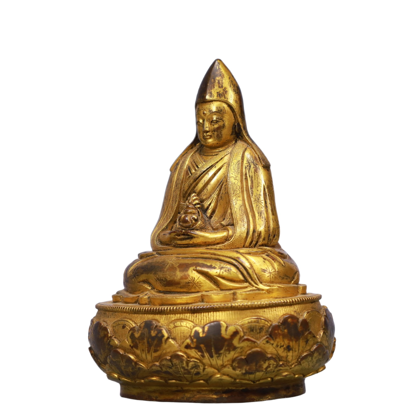 A Solemn Gilt Bronze Statue of Tsongkhapa - 2