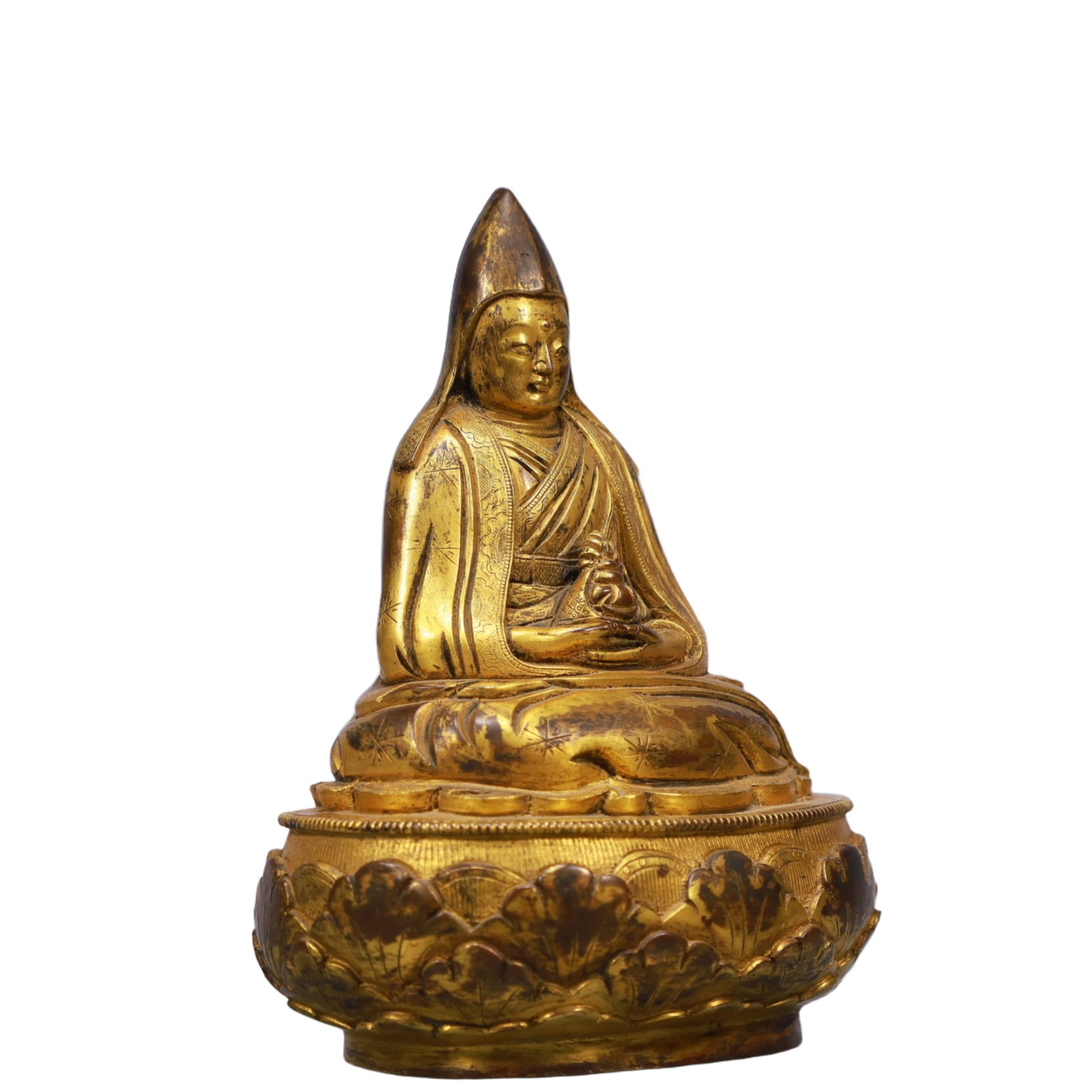 A Solemn Gilt Bronze Statue of Tsongkhapa - 3