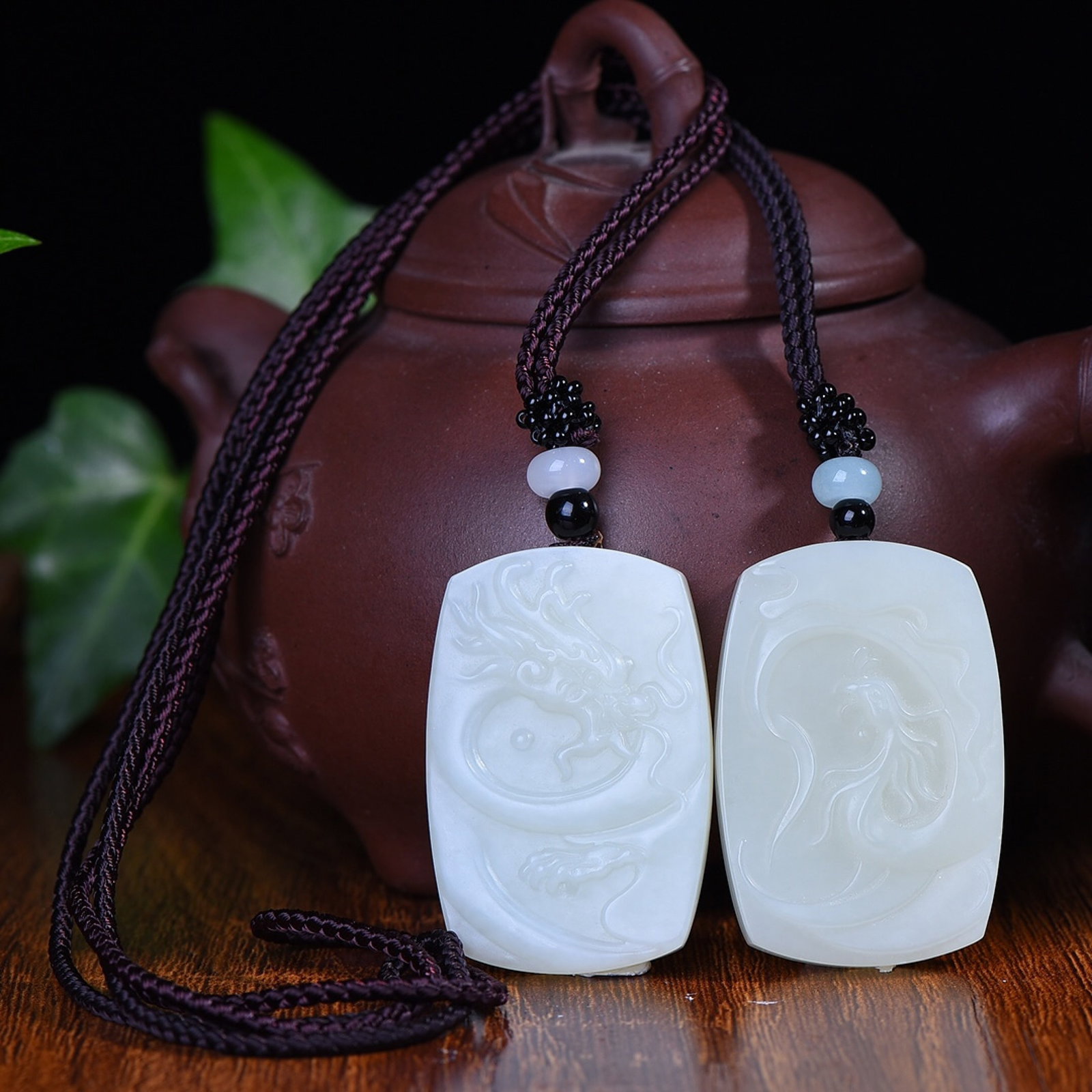 A Pair of Exquisite White Jade Dragon and Phoenix Pattern Pendant - 4