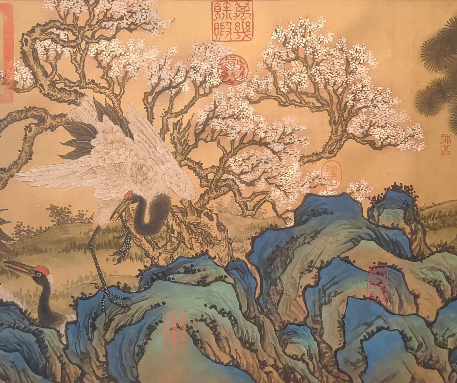 A Chinese Hand Scroll Ink Painting of Pine and Crane on Silk,Huang Quan - 2