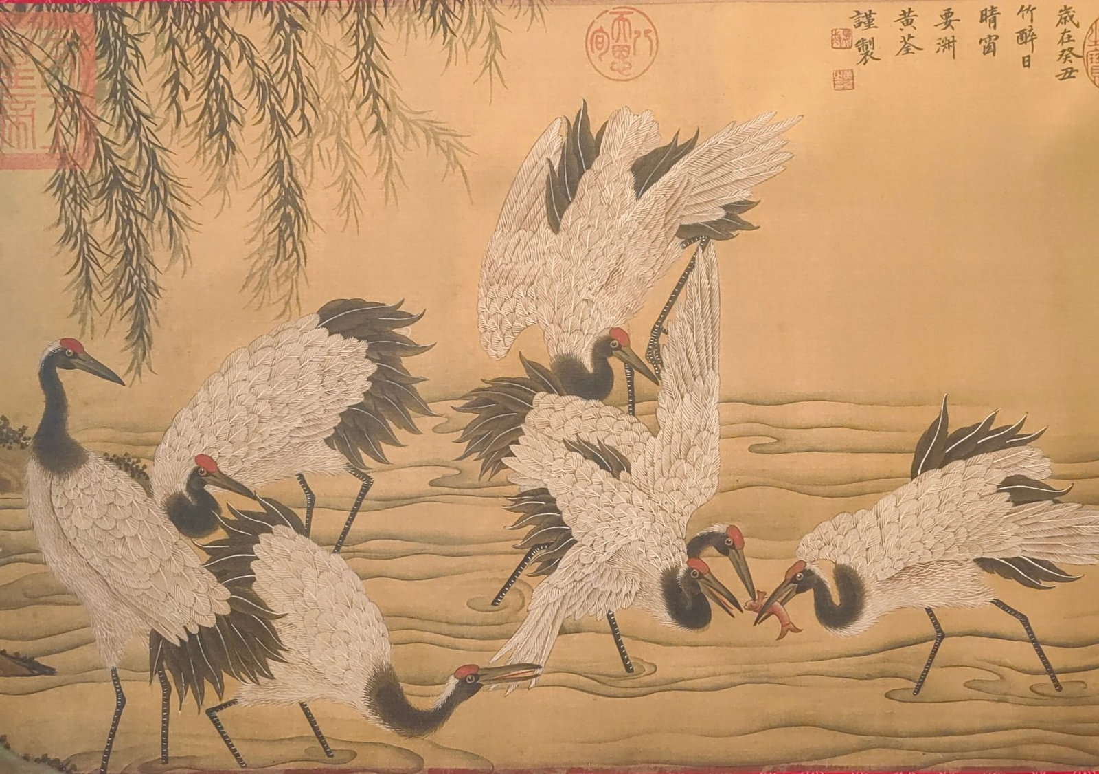 A Chinese Hand Scroll Ink Painting of Pine and Crane on Silk,Huang Quan - 5