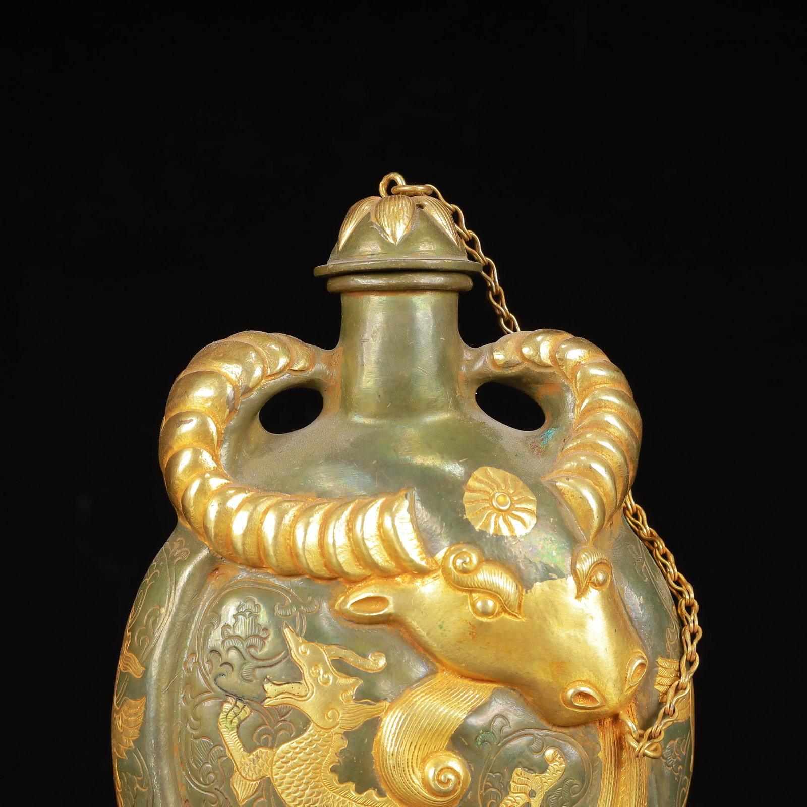 An Exquisite Gilt Silver Dragon and Phoenix Pattern Double-Ears Pot - 2