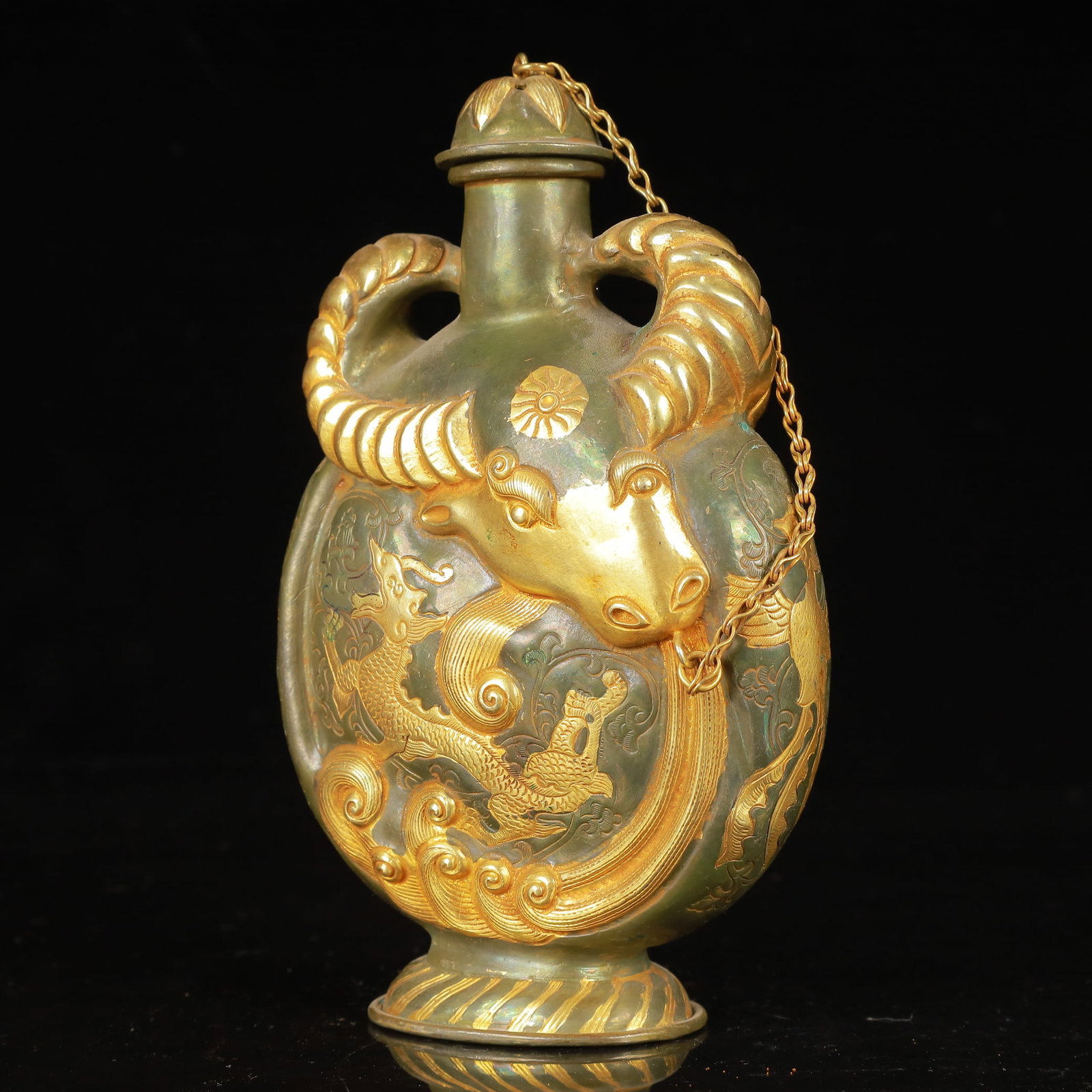 An Exquisite Gilt Silver Dragon and Phoenix Pattern Double-Ears Pot - 4