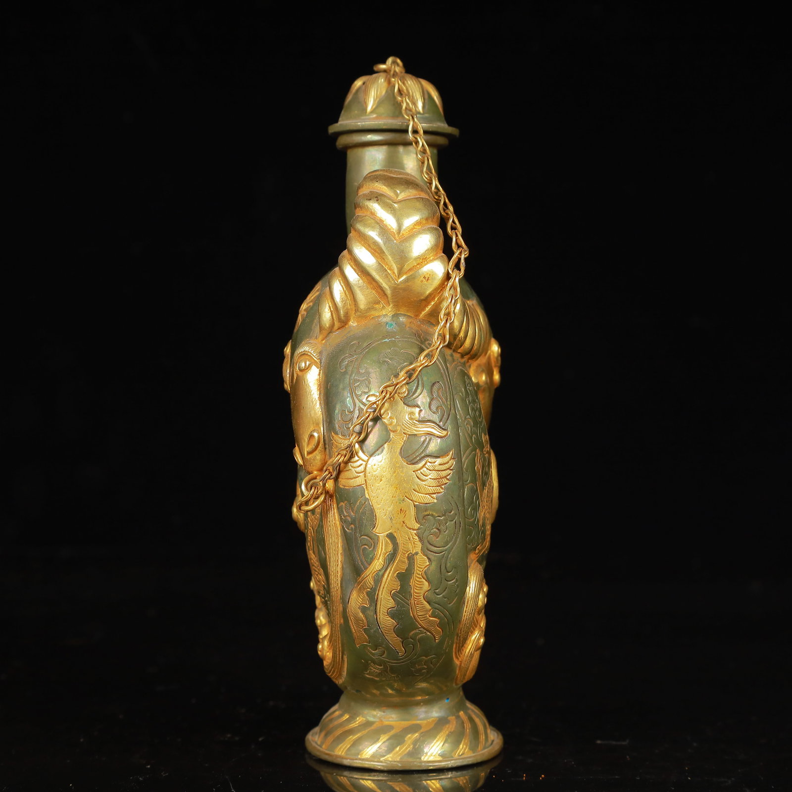 An Exquisite Gilt Silver Dragon and Phoenix Pattern Double-Ears Pot - 5