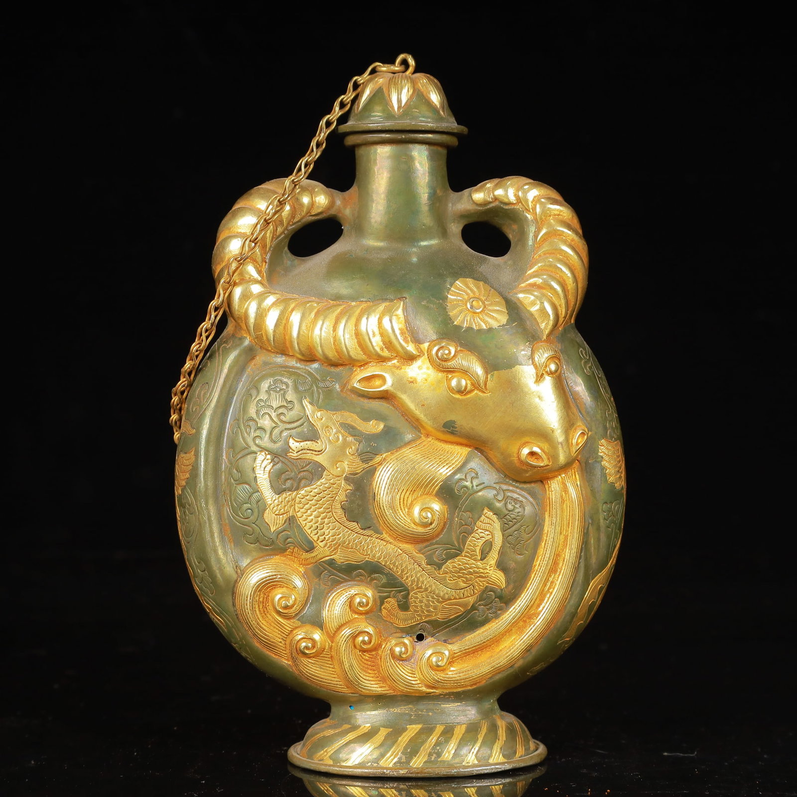 An Exquisite Gilt Silver Dragon and Phoenix Pattern Double-Ears Pot - 7