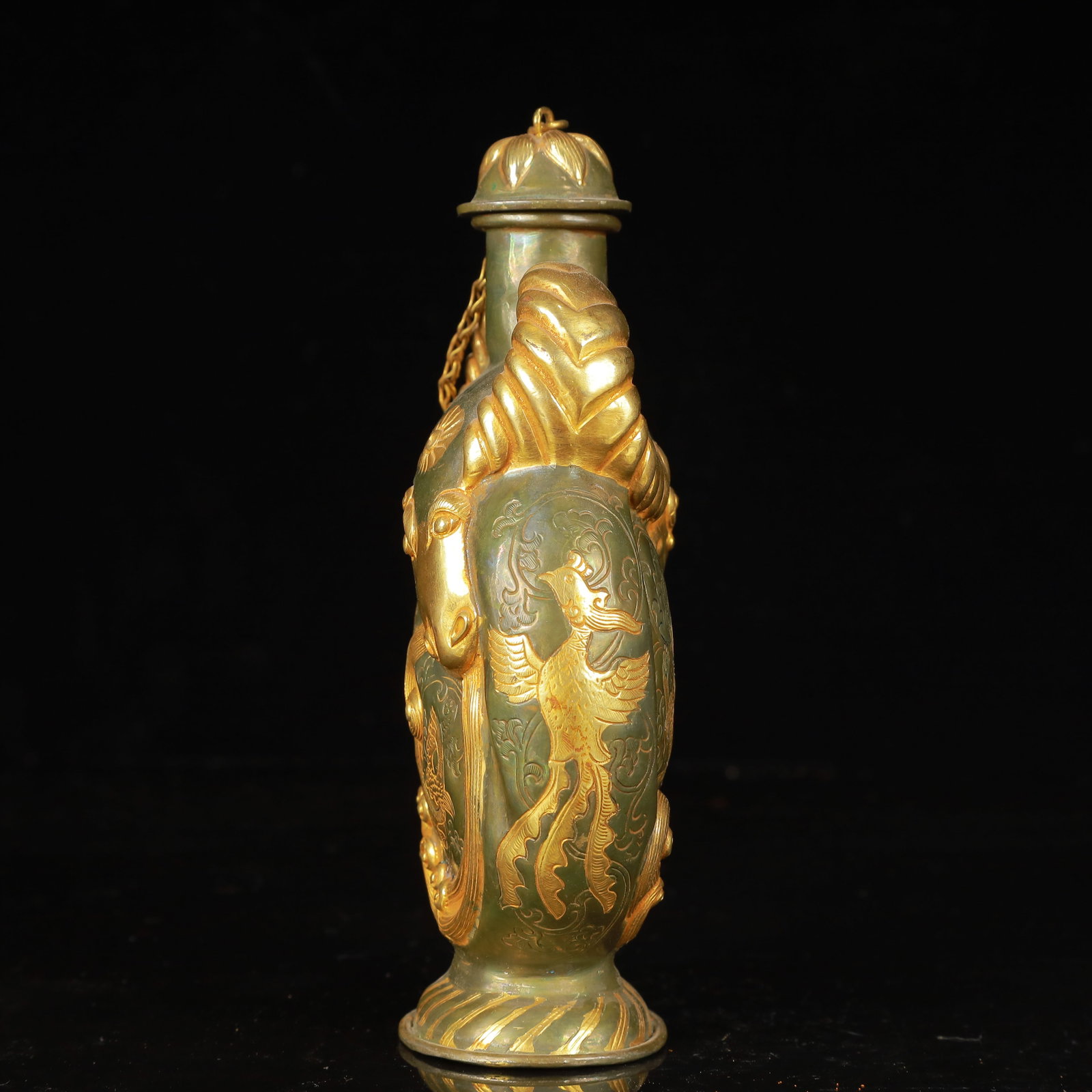 An Exquisite Gilt Silver Dragon and Phoenix Pattern Double-Ears Pot - 8