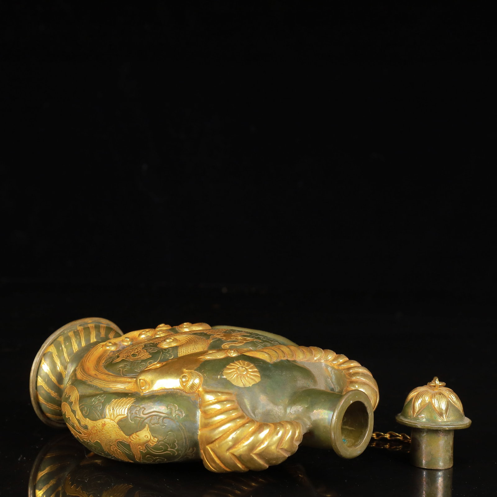 An Exquisite Gilt Silver Dragon and Phoenix Pattern Double-Ears Pot - 9