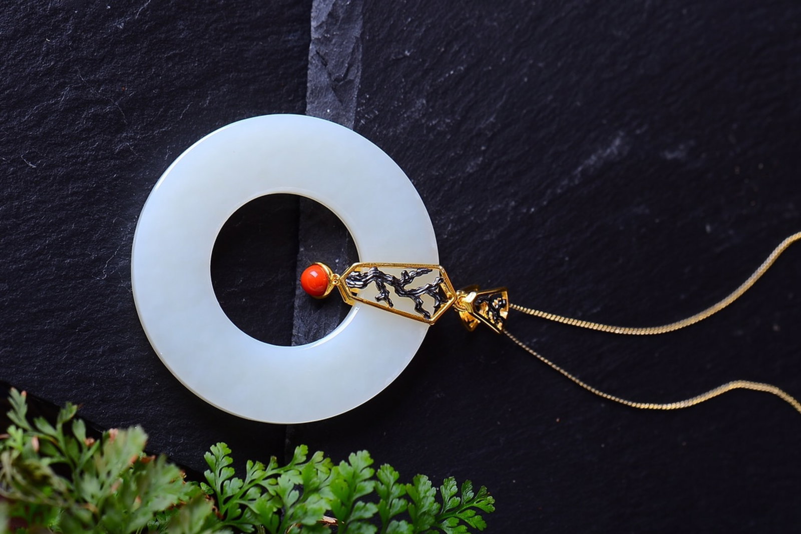 An Exquisite Sterling Silver-Gold Plated Inlaid White Jade Pendant - 4