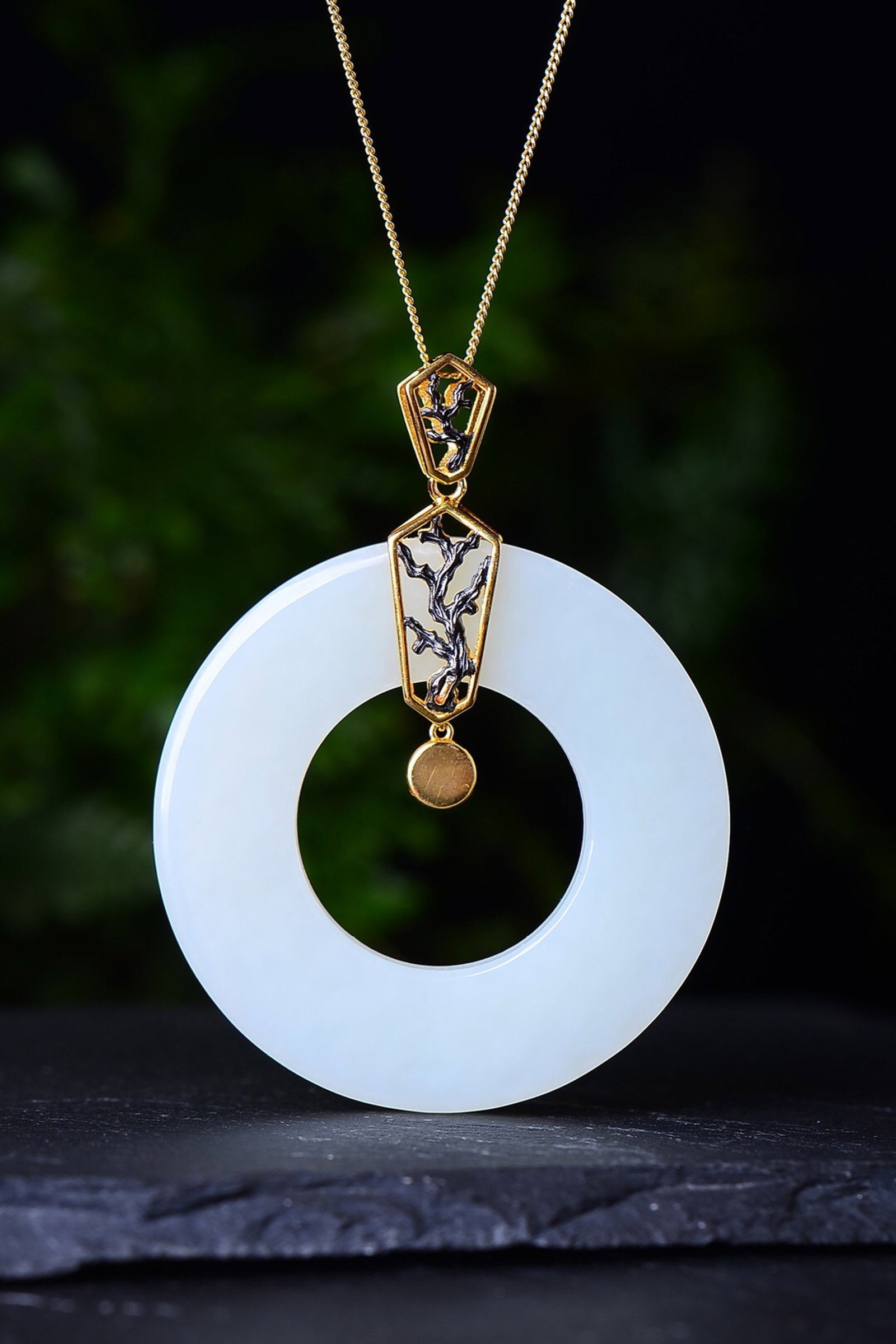 An Exquisite Sterling Silver-Gold Plated Inlaid White Jade Pendant - 5