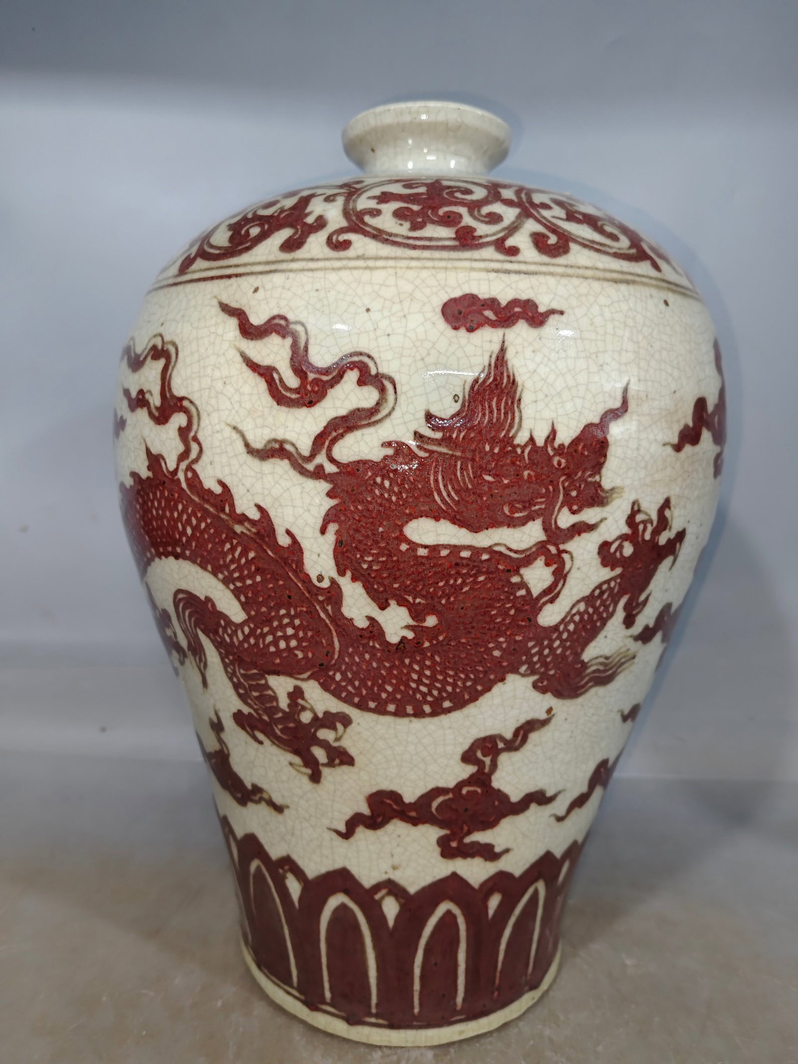 A Huge Underglaze-Red Auspicious Cloud,Dragon and Phoenix Pattern Vase - 2