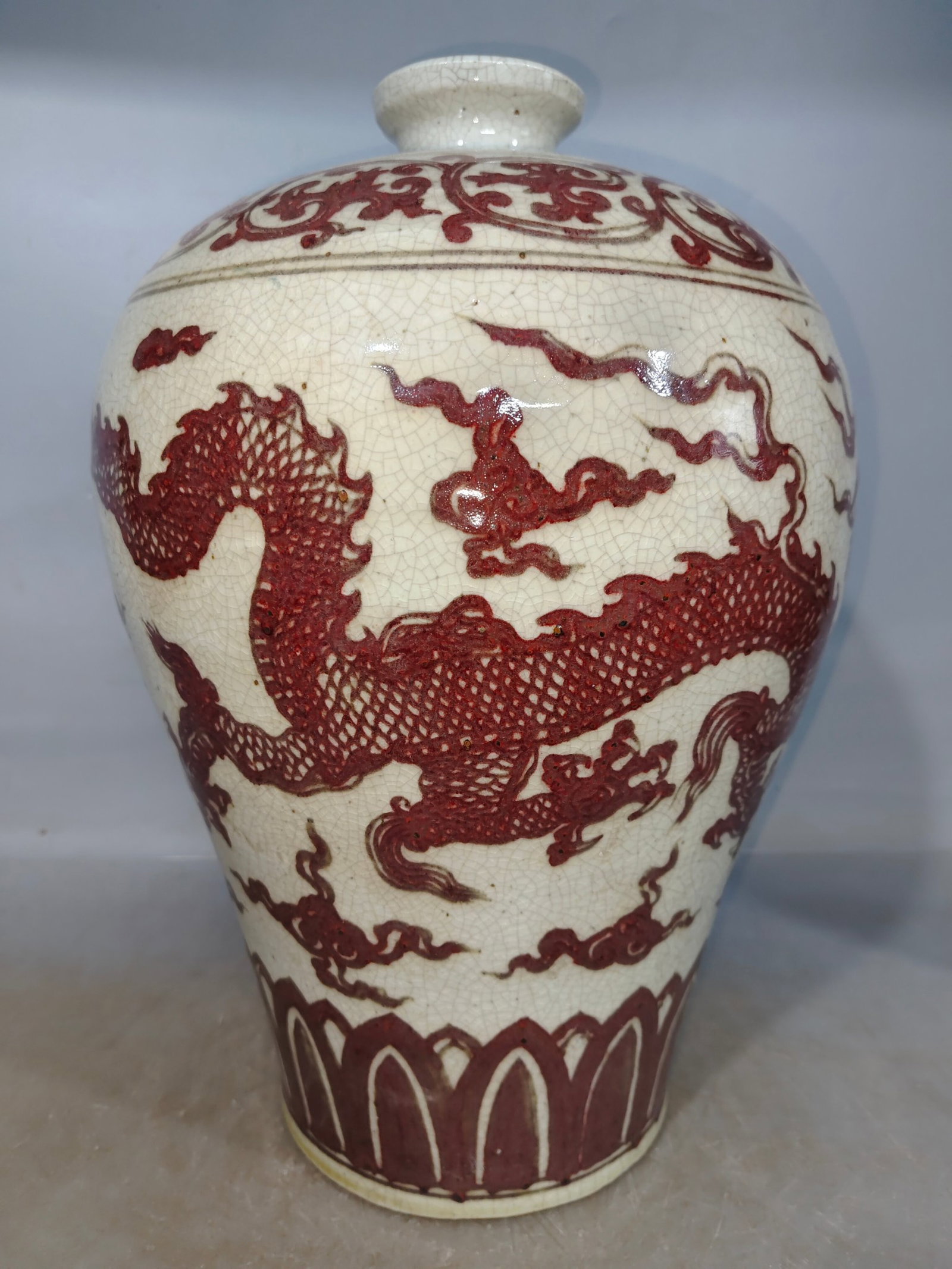 A Huge Underglaze-Red Auspicious Cloud,Dragon and Phoenix Pattern Vase - 3