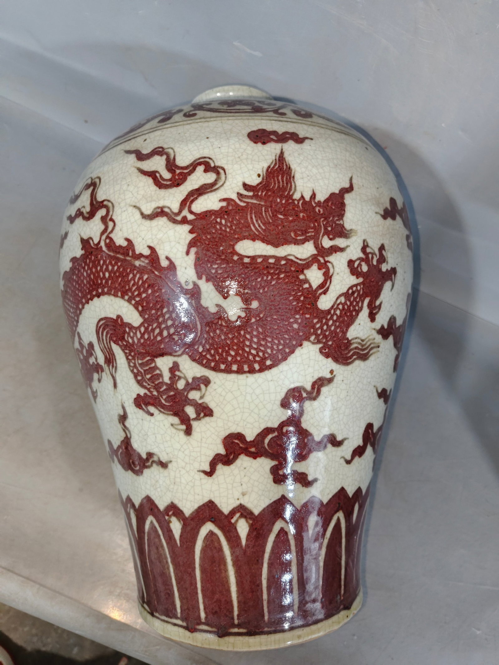 A Huge Underglaze-Red Auspicious Cloud,Dragon and Phoenix Pattern Vase - 5