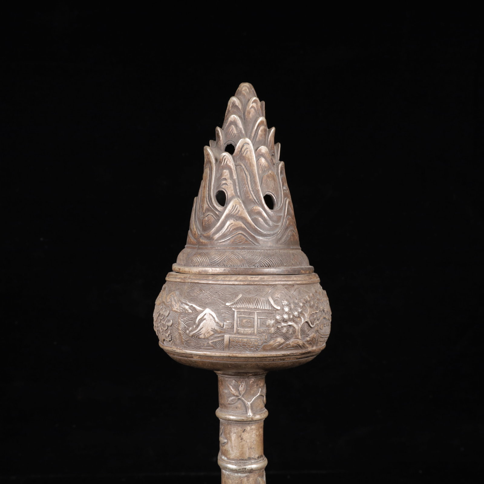 A Pair of Exquisite Silver-Plated Bronze Landscape Pattern Auspicious Beast Censers - 12