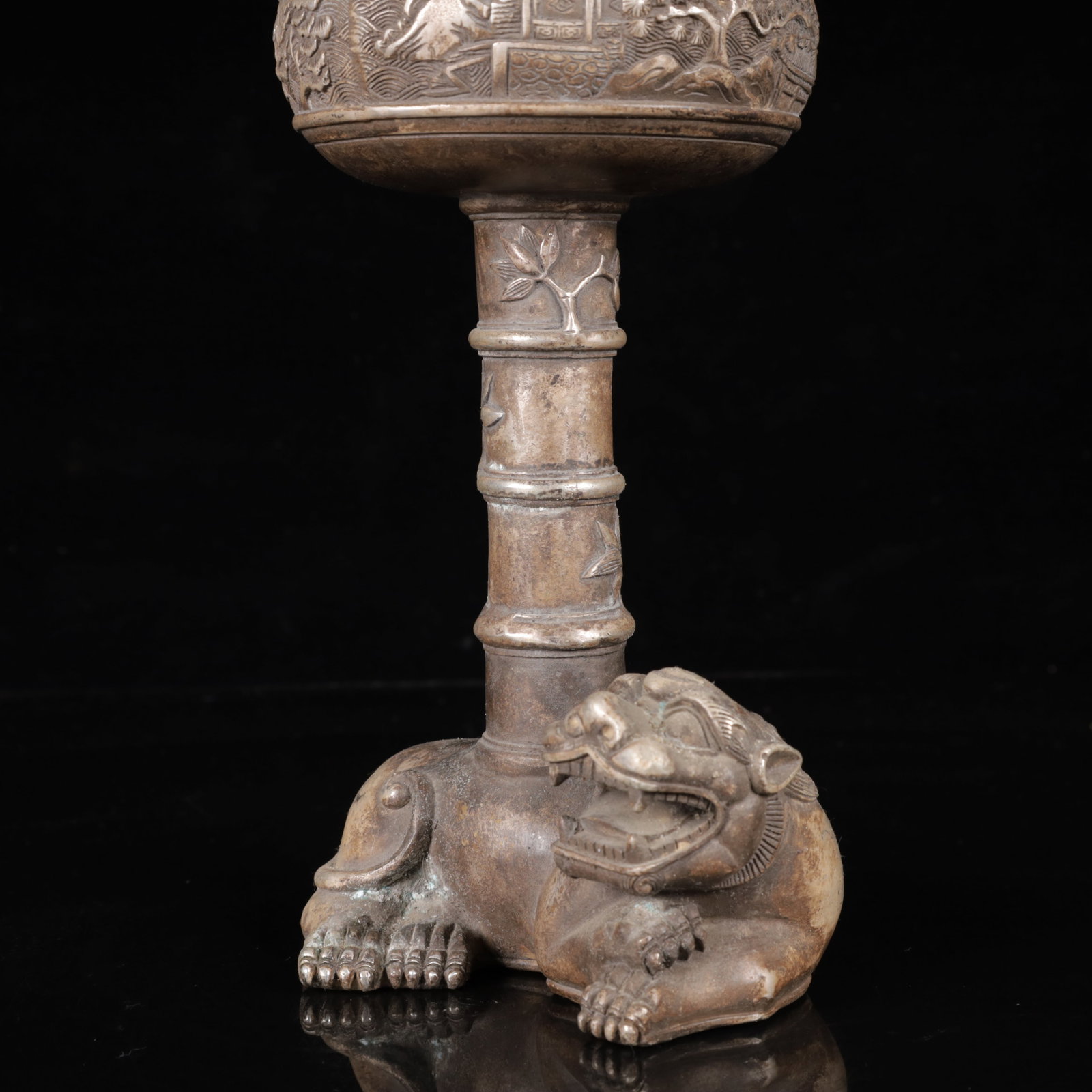 A Pair of Exquisite Silver-Plated Bronze Landscape Pattern Auspicious Beast Censers - 13