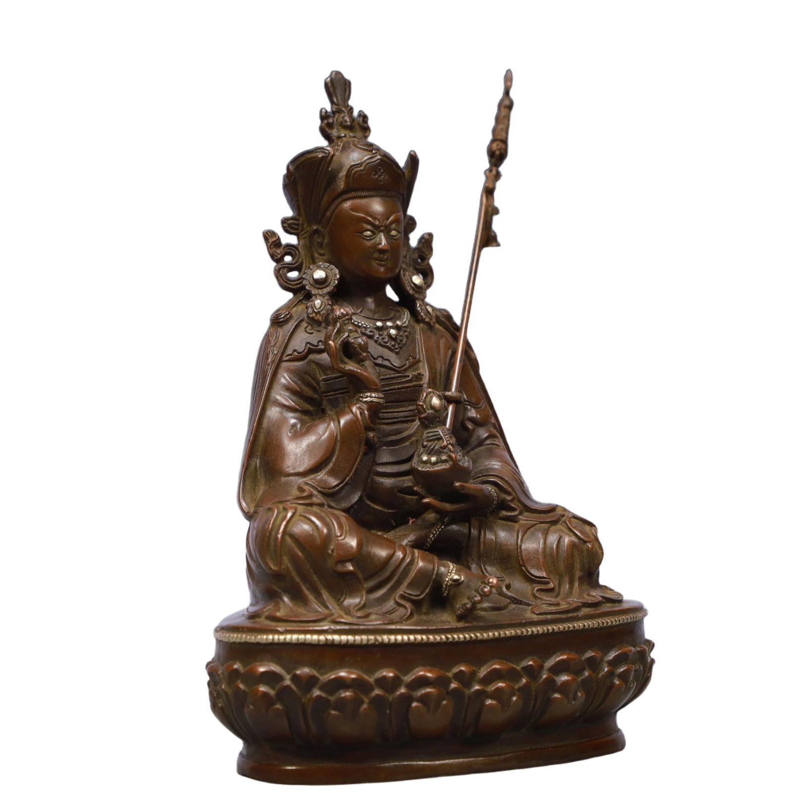 A Solemn Gilt Bronze Statue of Padma Sambhava - 5