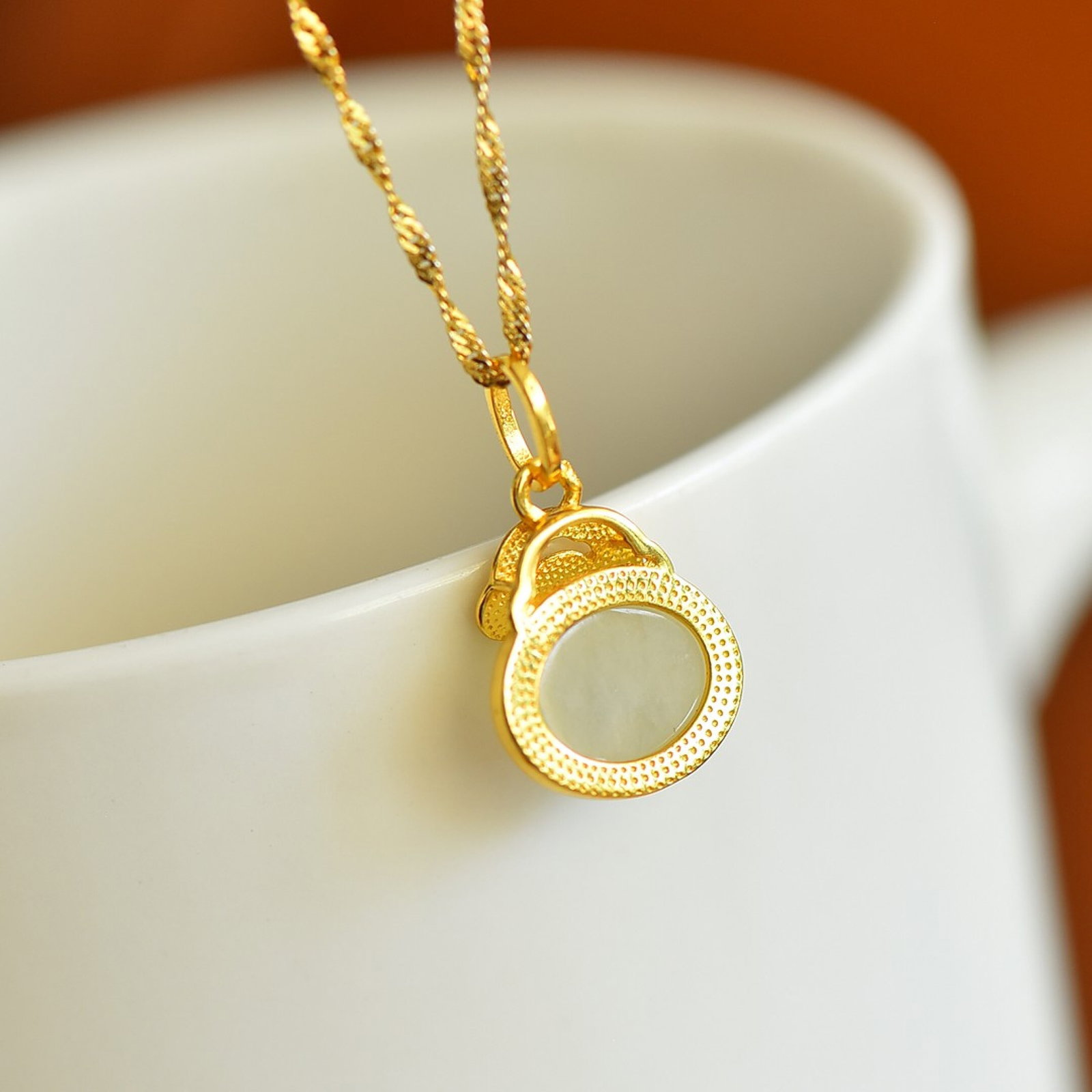 An Exquisite Sterling Silver-Gold Plated Inlaid White Jade Pendant - 2