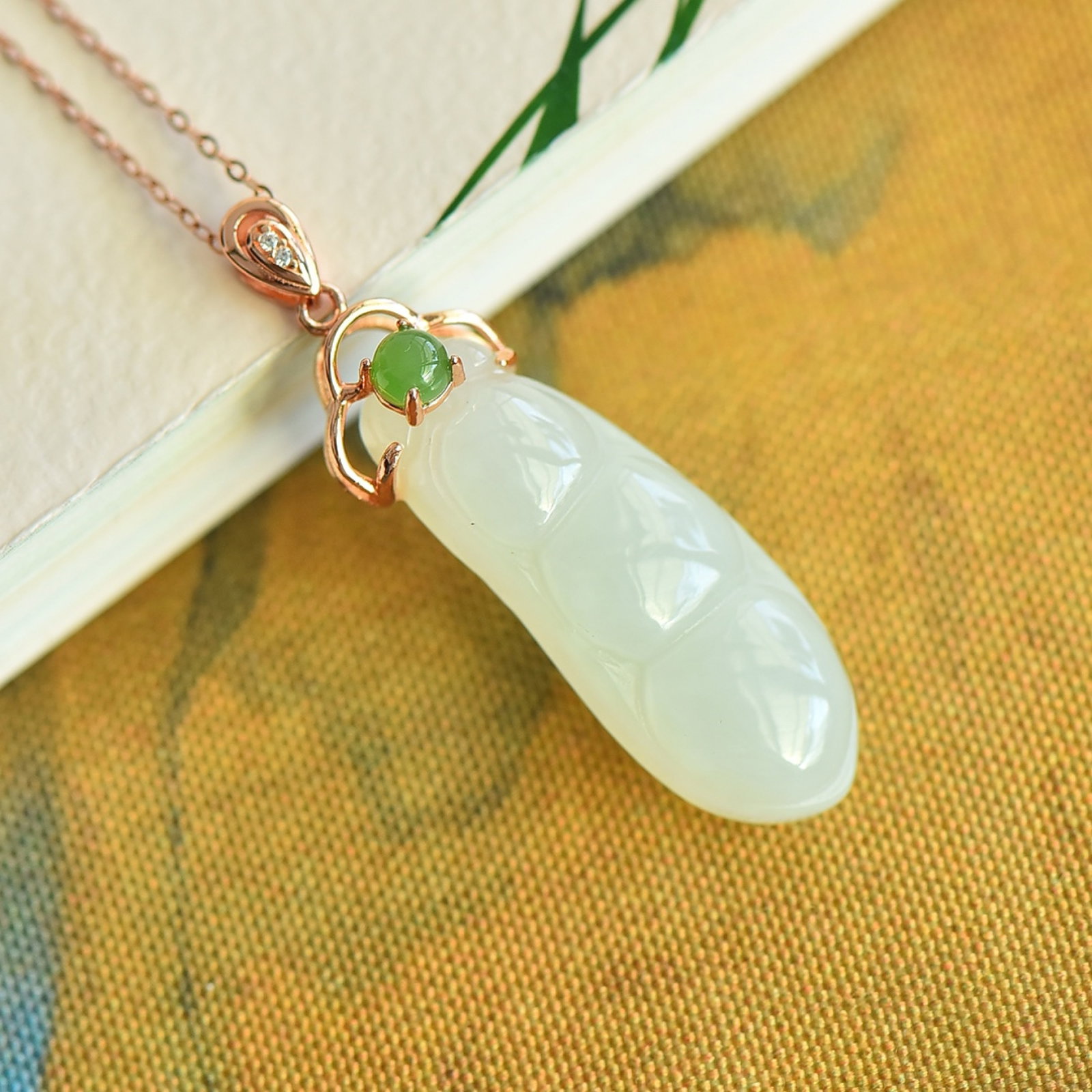 An Exquisite Sterling Silver-Gold Plated Inlaid White Jade Pendant - 4