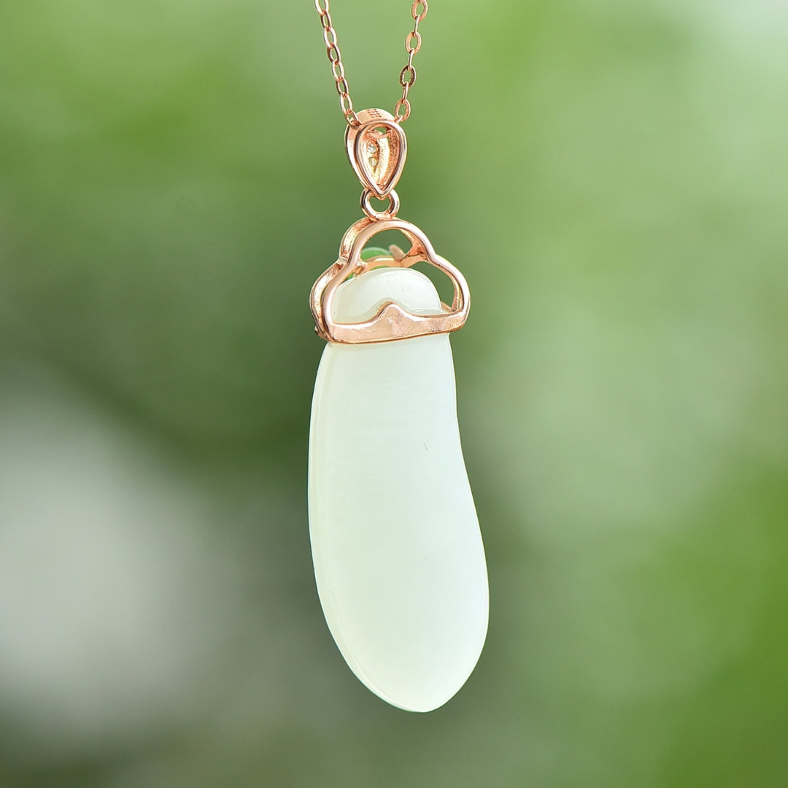 An Exquisite Sterling Silver-Gold Plated Inlaid White Jade Pendant - 5