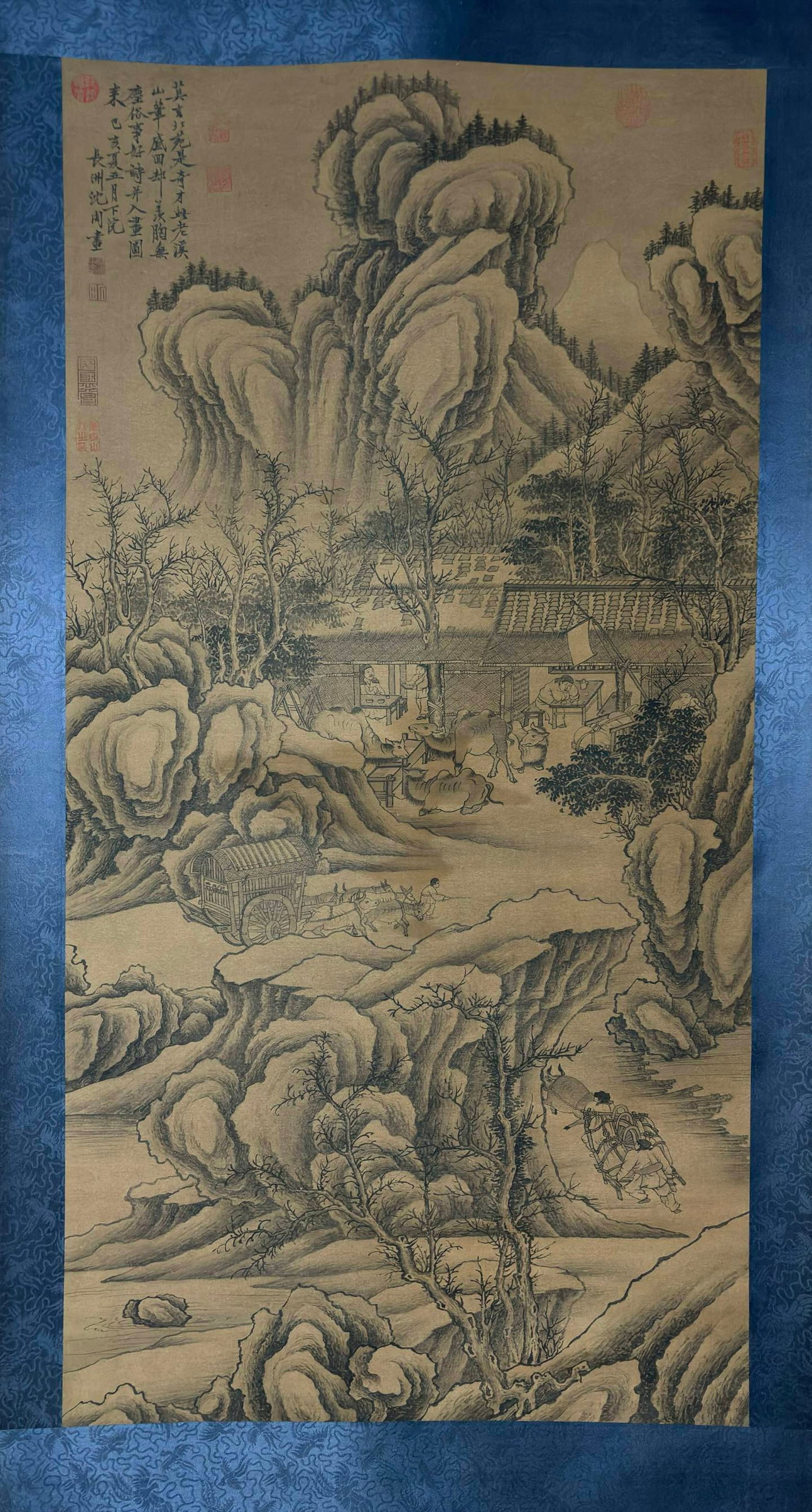 A Chinese Vertical Scroll Ink Painting of Landscape on Silk,Shen Zhou - 2