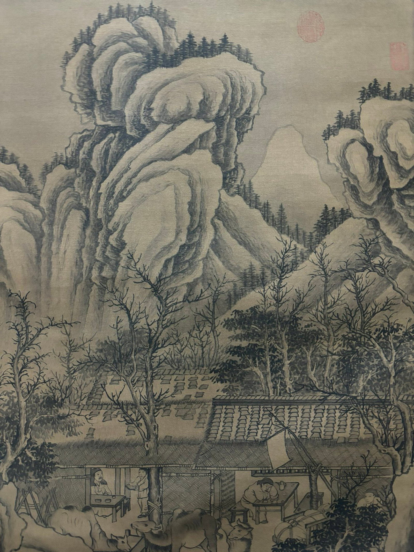 A Chinese Vertical Scroll Ink Painting of Landscape on Silk,Shen Zhou - 3