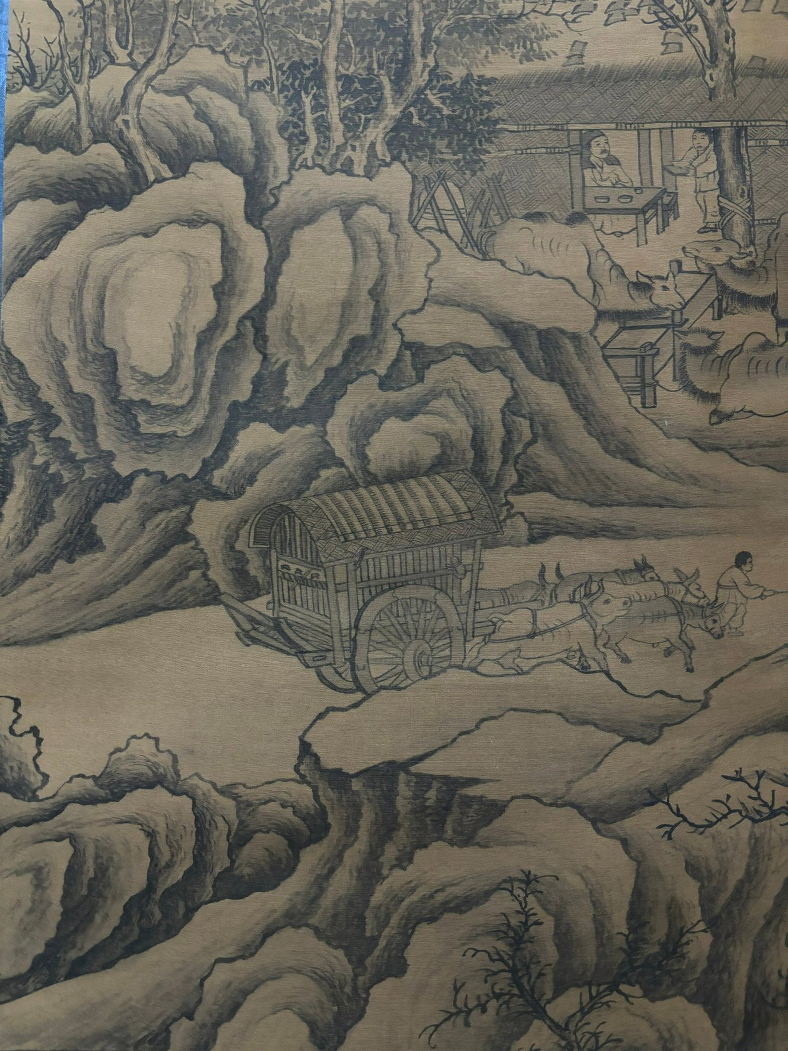 A Chinese Vertical Scroll Ink Painting of Landscape on Silk,Shen Zhou - 5