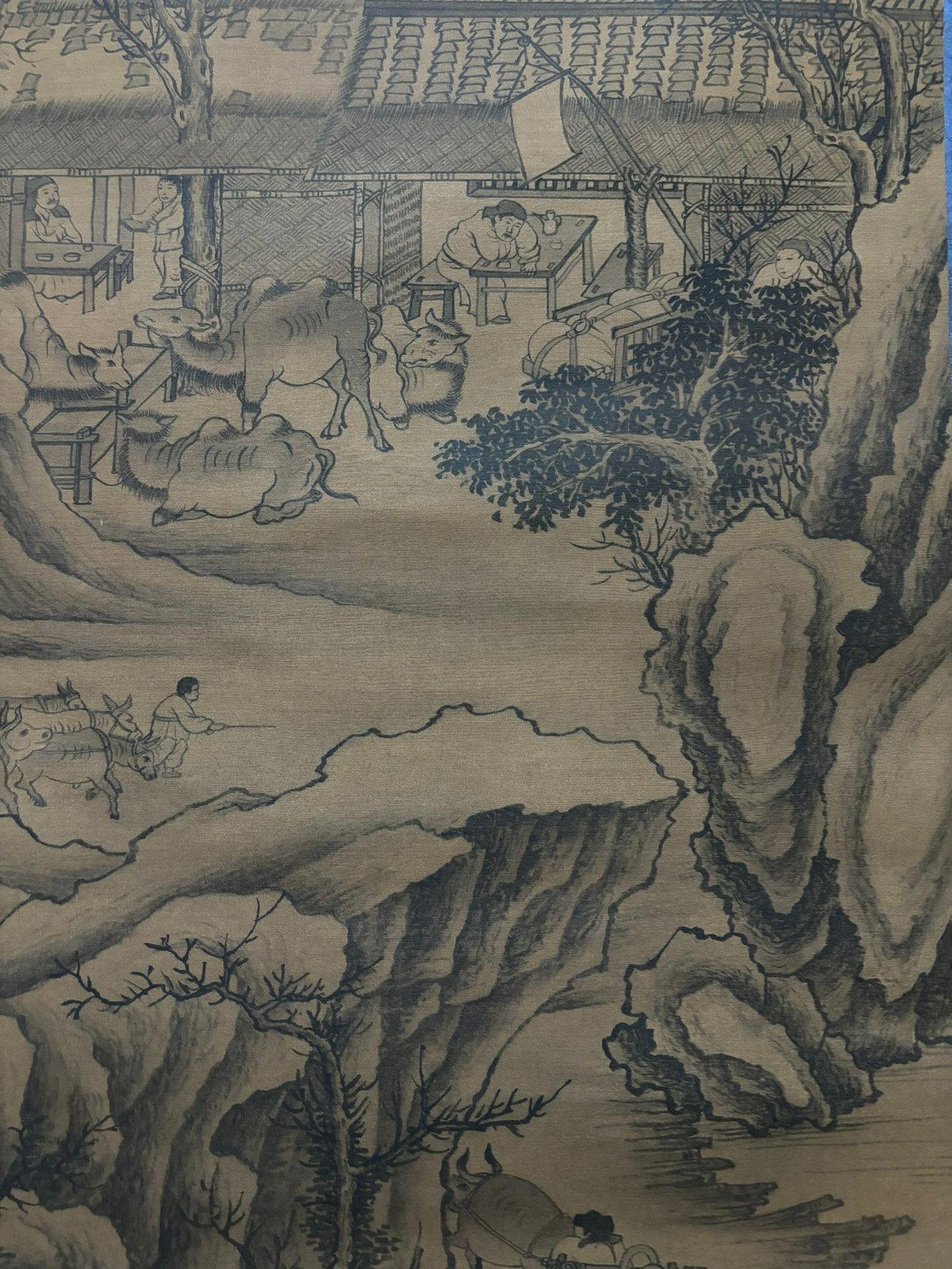 A Chinese Vertical Scroll Ink Painting of Landscape on Silk,Shen Zhou - 6