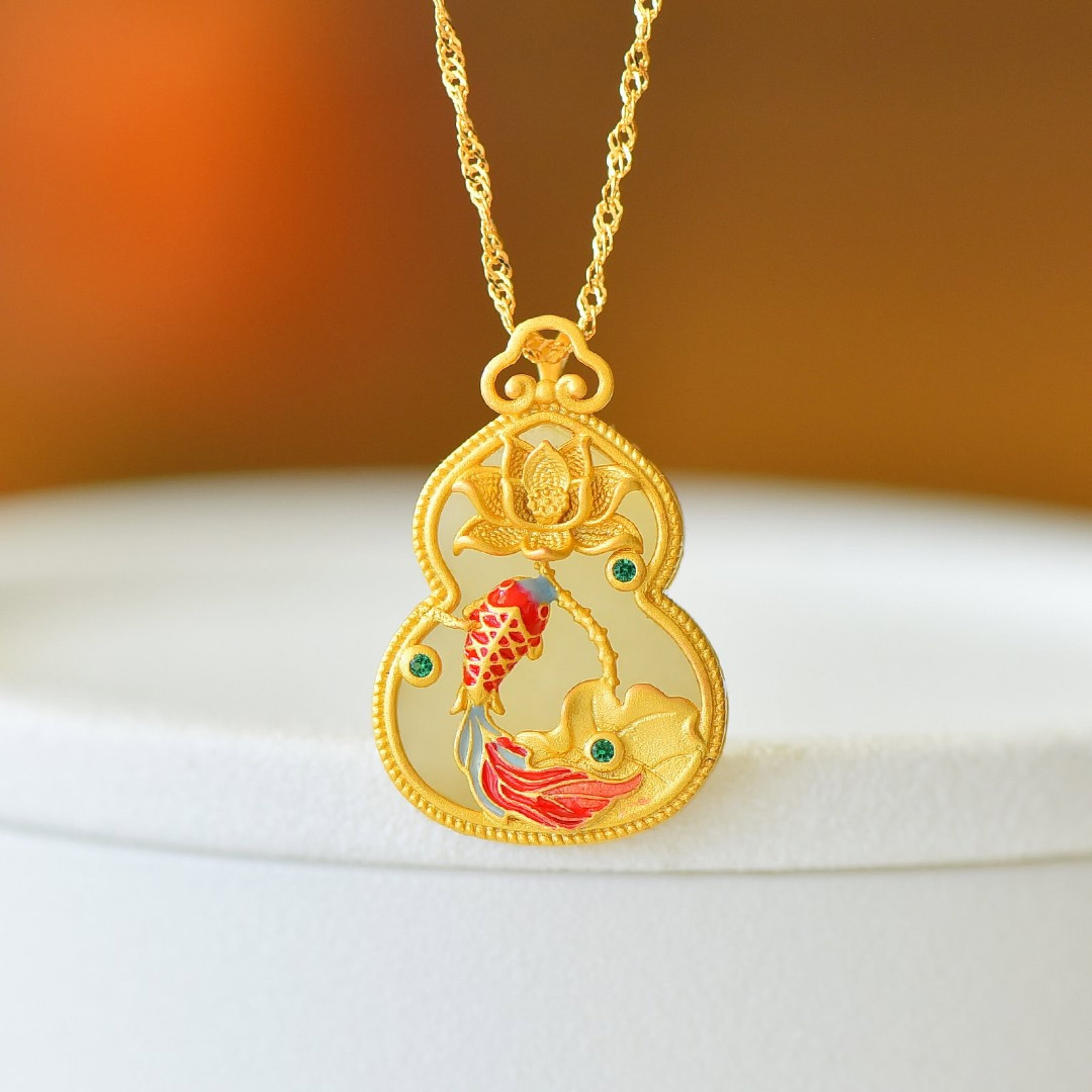An Exquisite Sterling Silver-Gold Plated Inlaid White Jade Pendant - 2