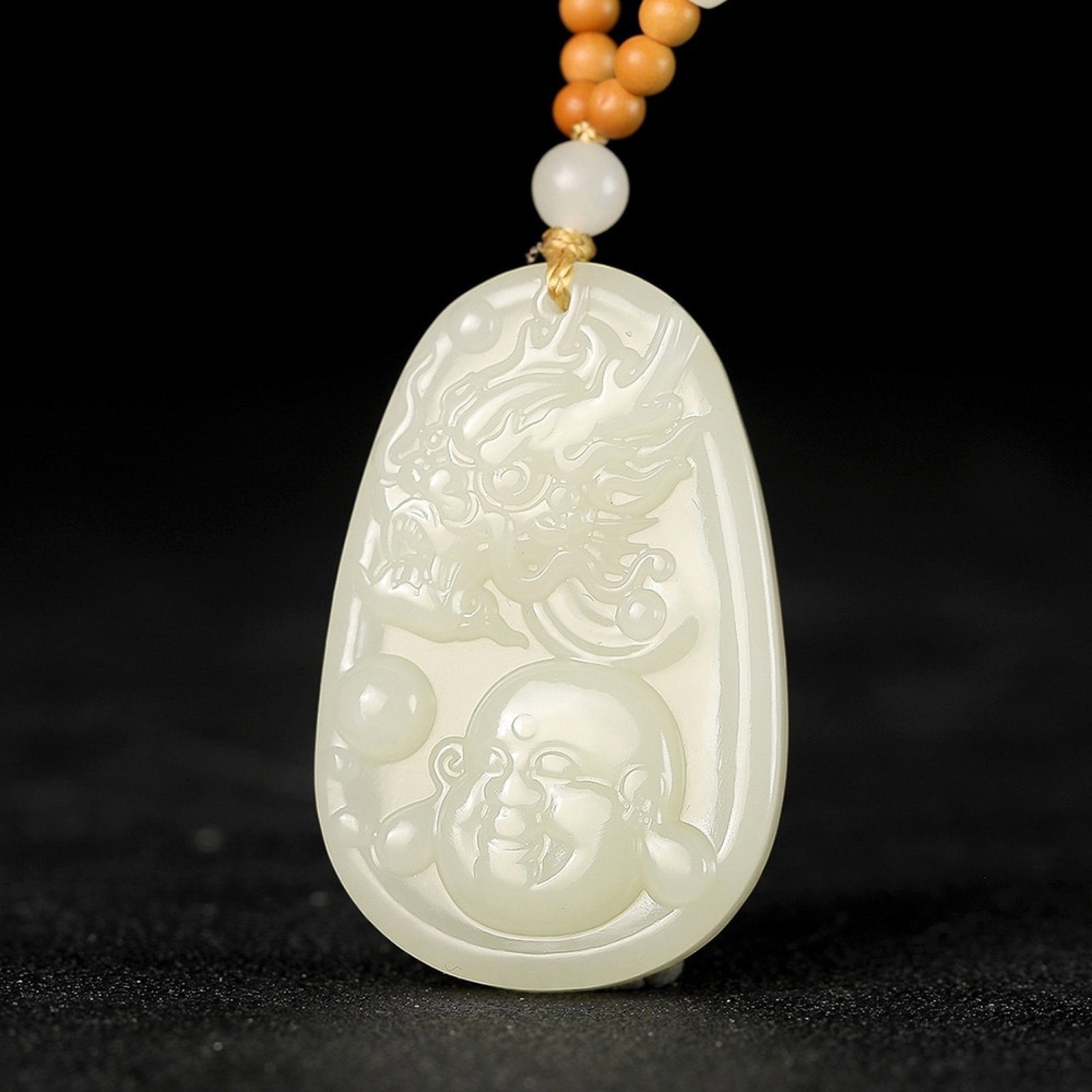 An Exquisite White Jade Statue of Maitreya Buddha Pendant - 2