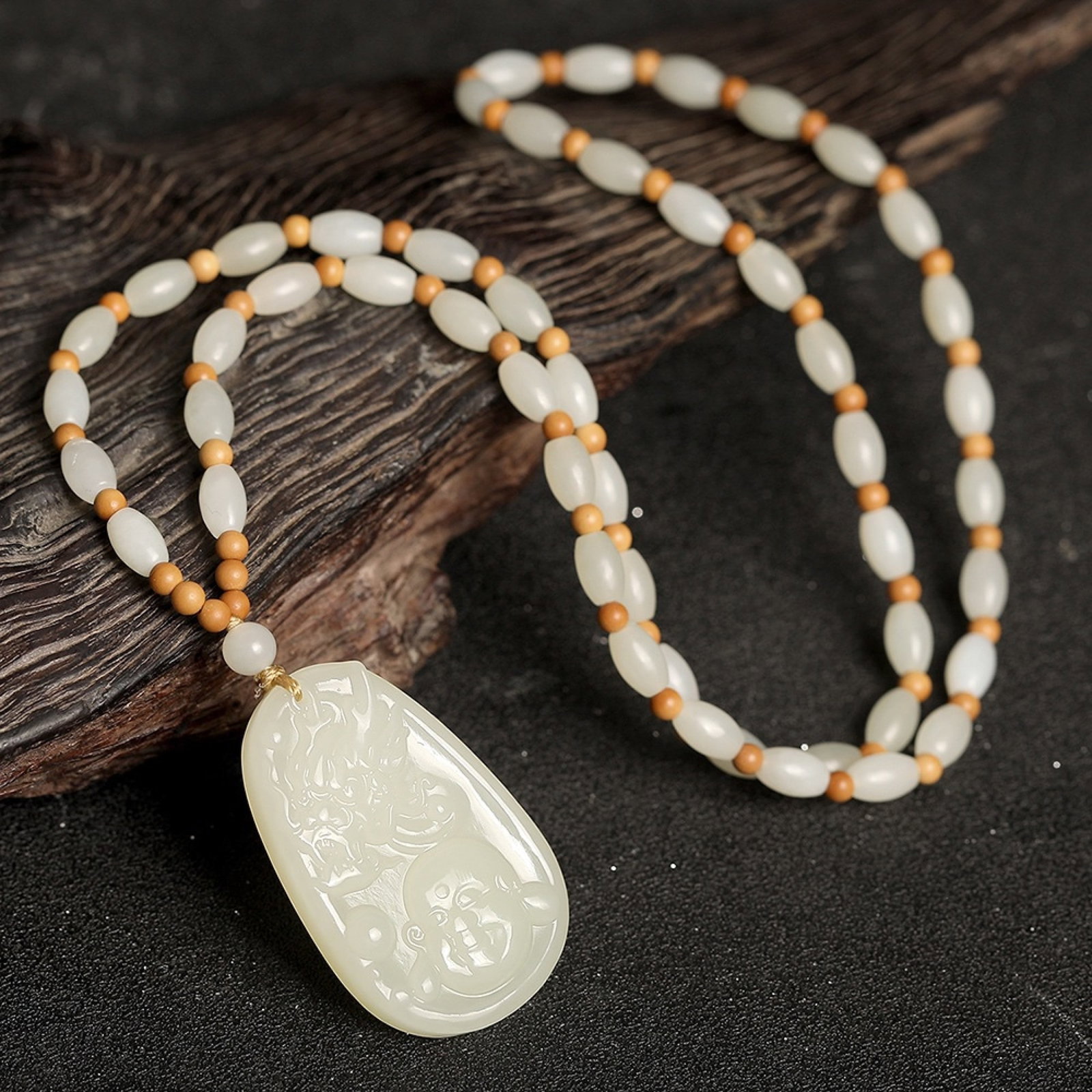 An Exquisite White Jade Statue of Maitreya Buddha Pendant - 6