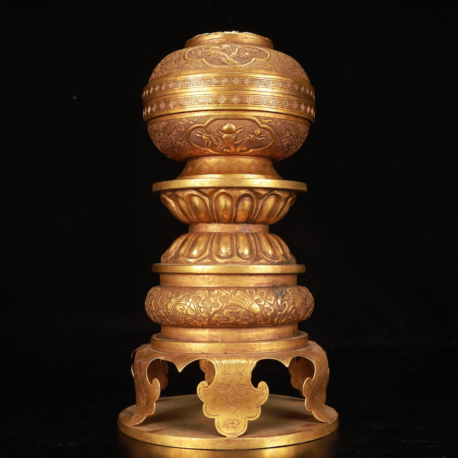 An Exquisite Gilt Bronze Flower Eight Treasures Pattern Censer - 5